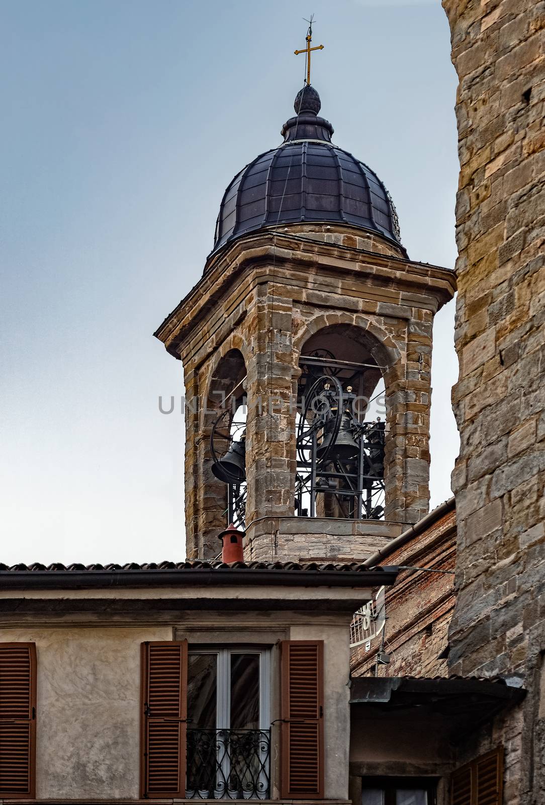 Bell tower of the cathedral of Bergamo in northern Italy
