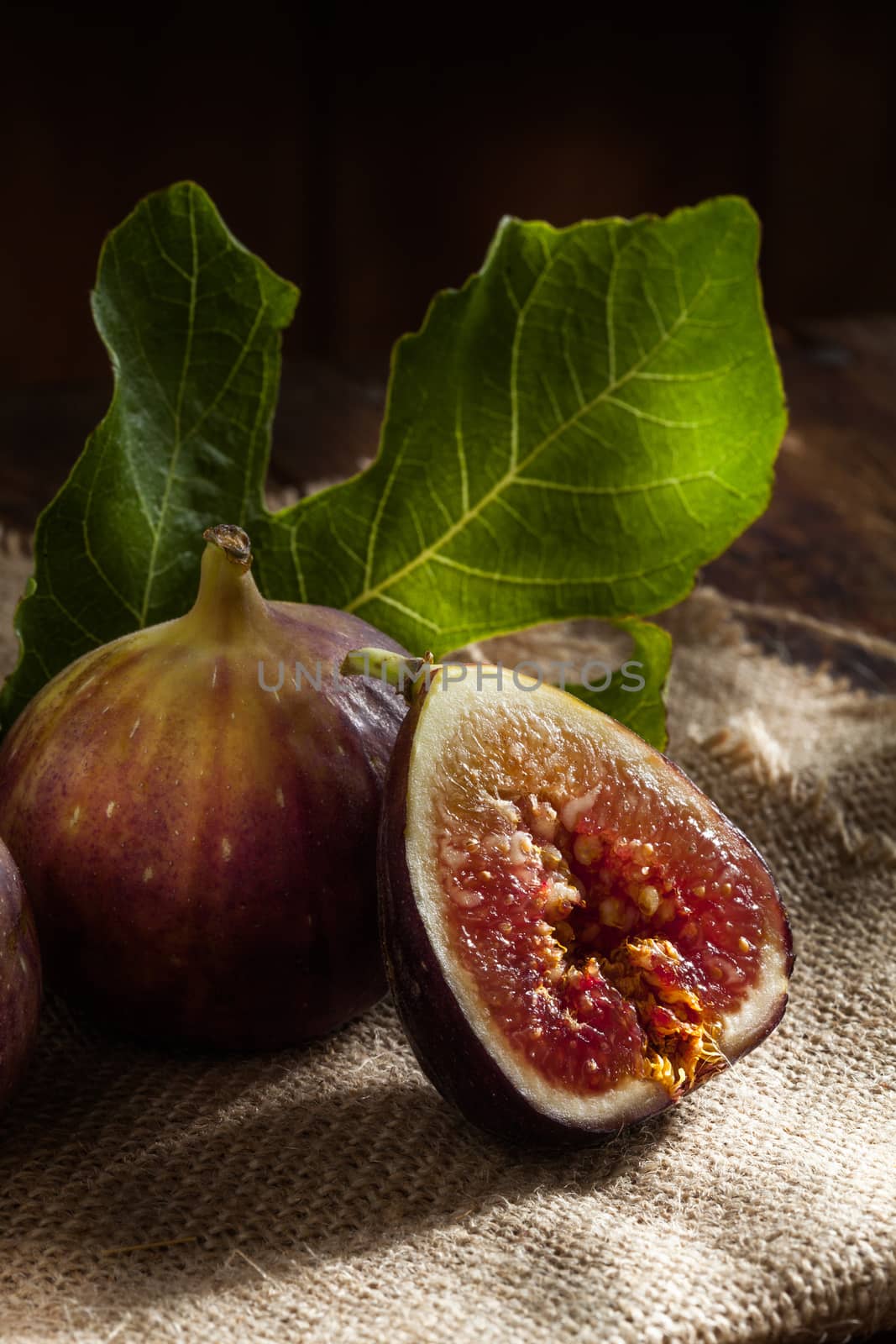 close up view of fresh figs on color back