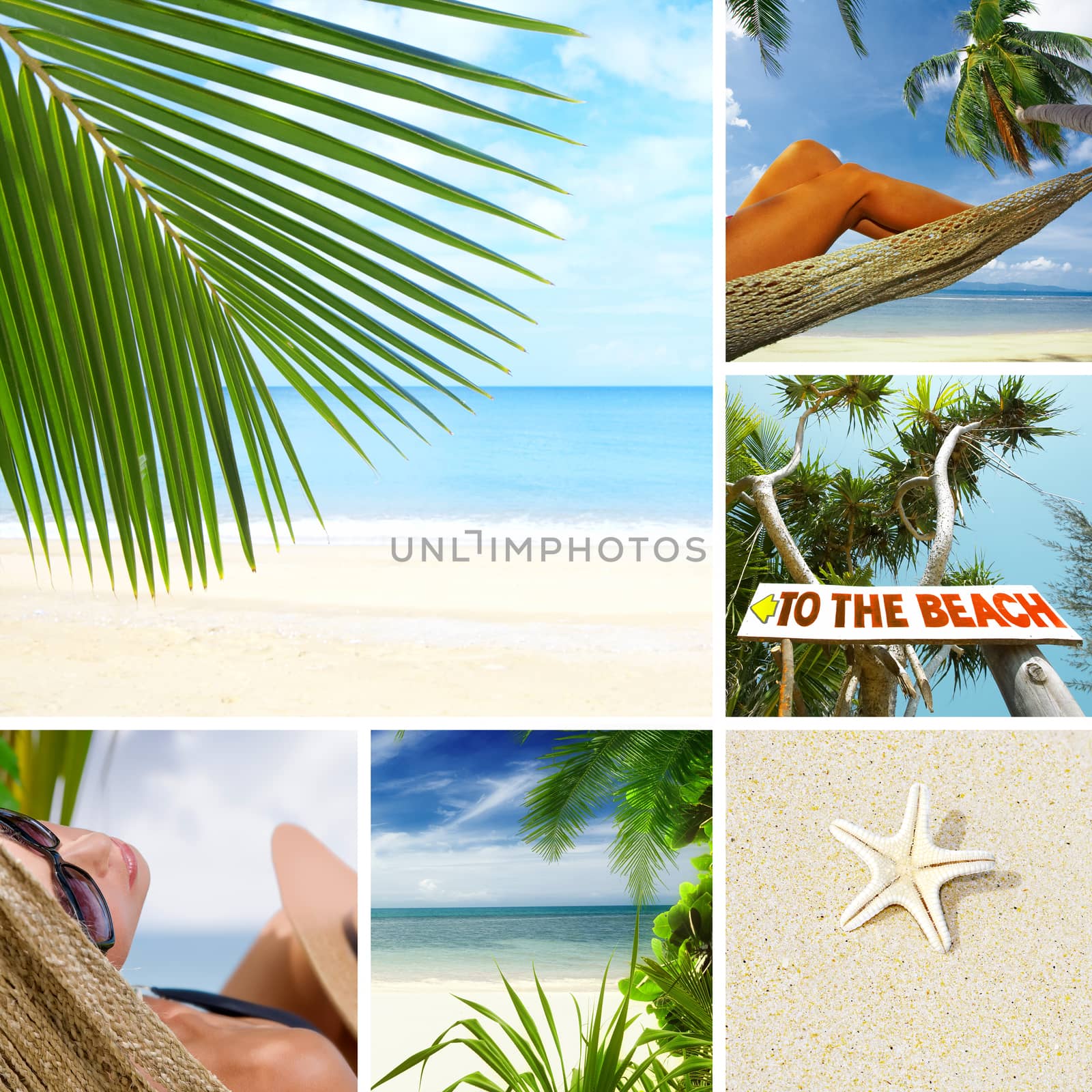 summer beach theme collage composed of a few images