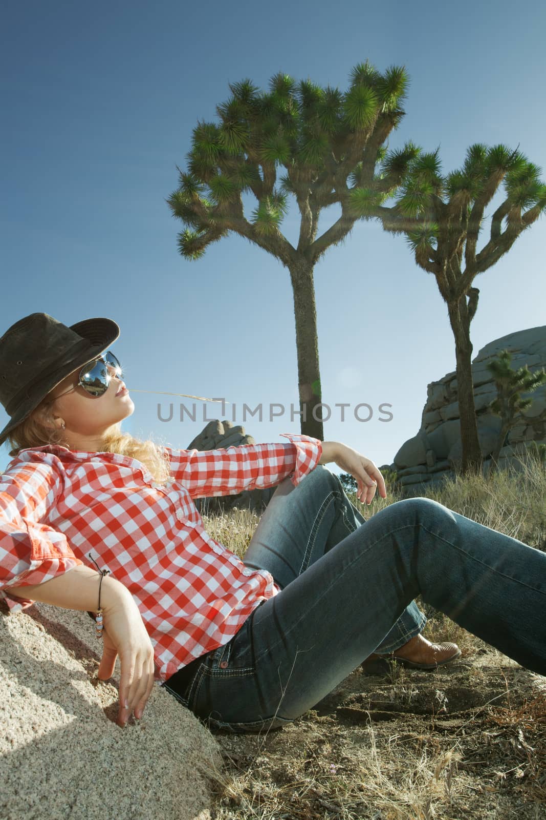 portrait of young beautiful girl in Joshua Tree park environment