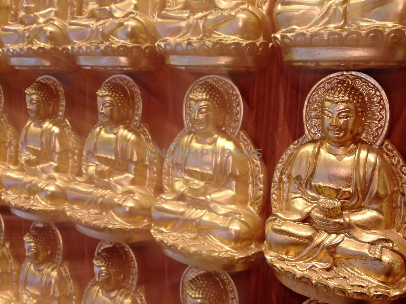 golden chinese buddha statue with powerful beam effect applied for artistic look and feel