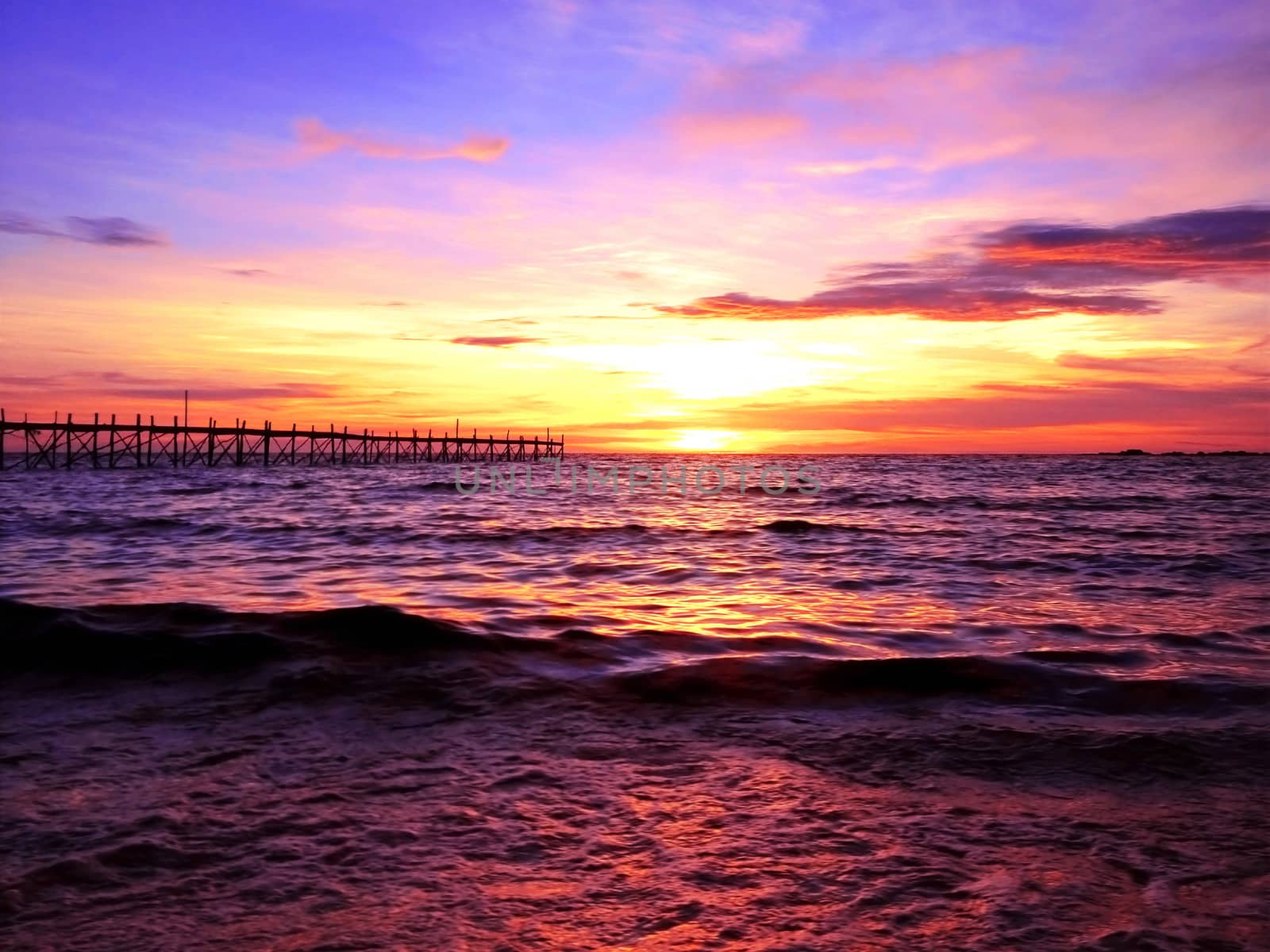 sunset at the beach with beautiful sky color