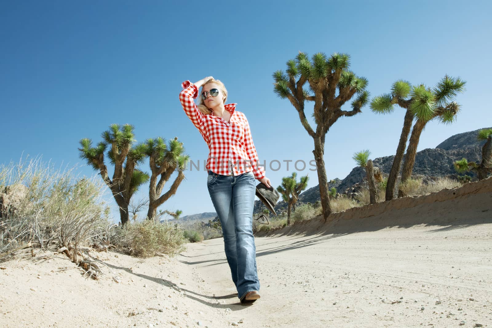 portrait of young beautiful girl in Joshua Tree park environment