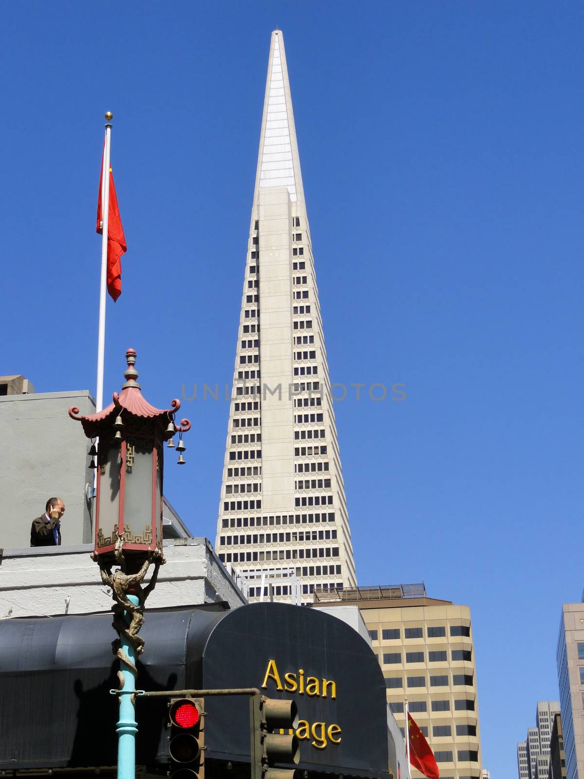 San Francisco, USA - July 23 2010: Transamerica Pyramid Building in the Background. A View From San Francisco Chinatown, California