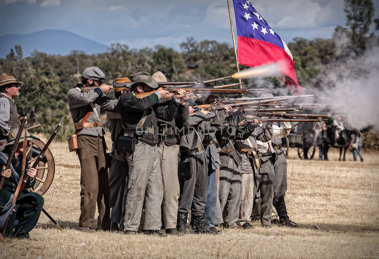 Confederate troops open fire on the Union Army during a Civil War reenactment in Anderson, California.
Photo taken on: September 27th, 2014