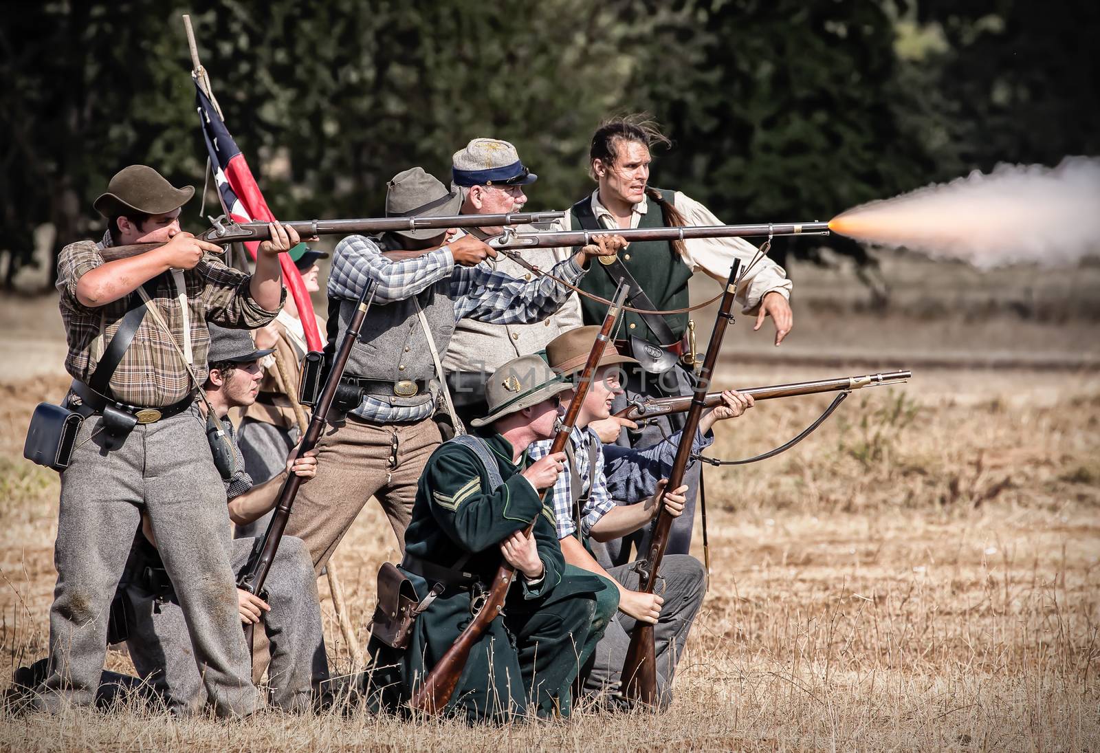 Confederate troops open fire on the Union Army during a Civil War reenactment in Anderson, California.
Photo taken on: September 27th, 2014