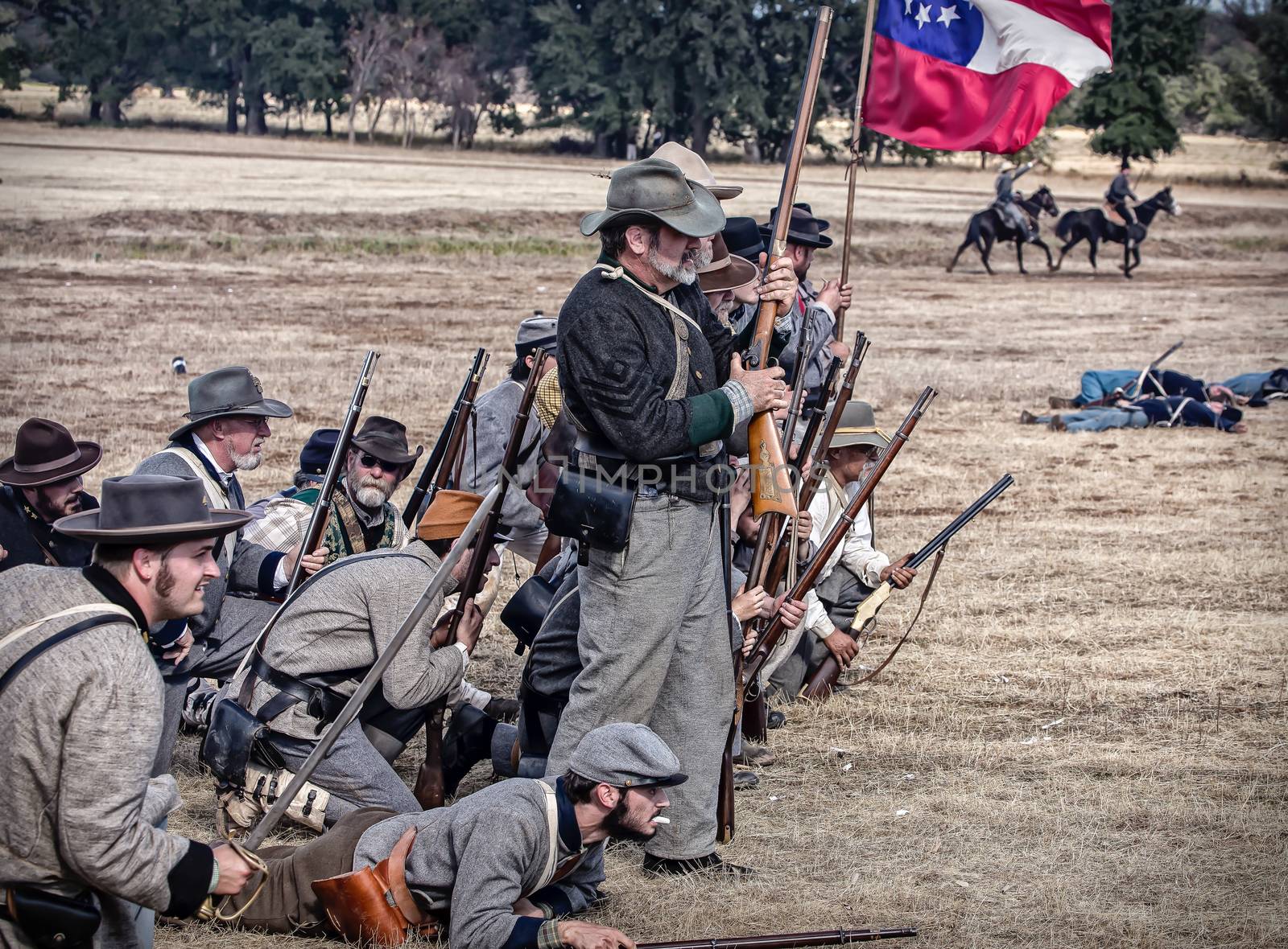 Rebel soldiers stand ready for combat during a Civil War Reenactment at Anderson, California.
Photo taken on: September 27th, 2014