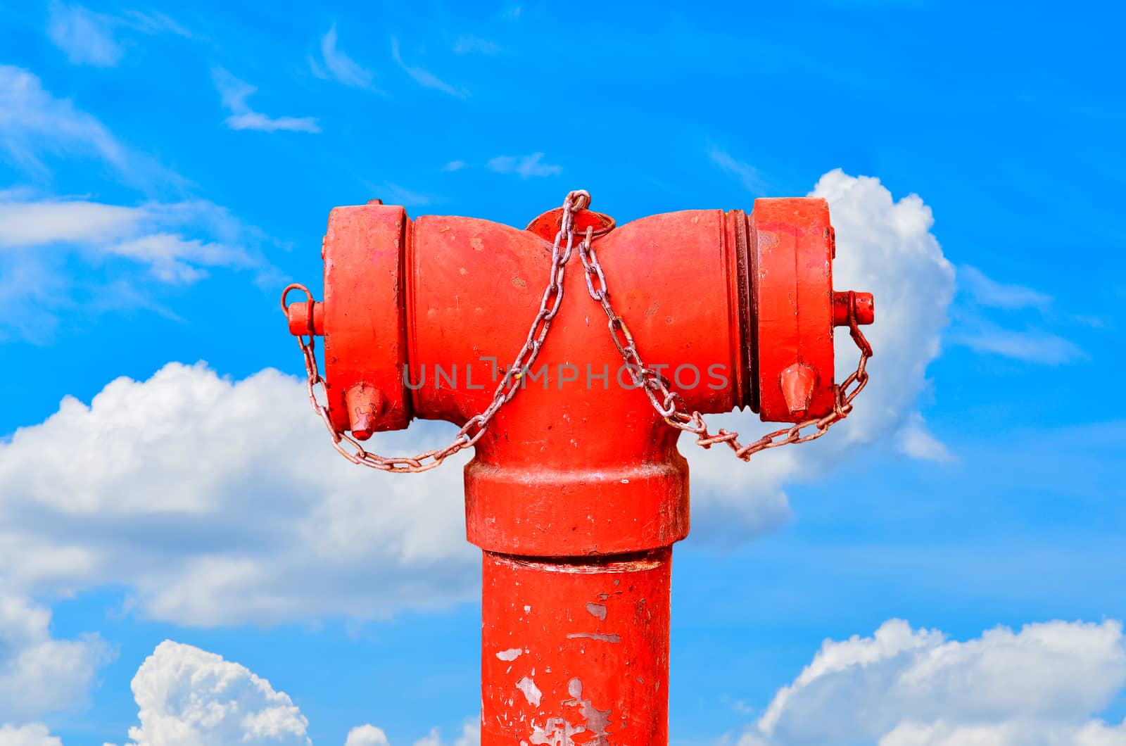Head fire red on blue sky background