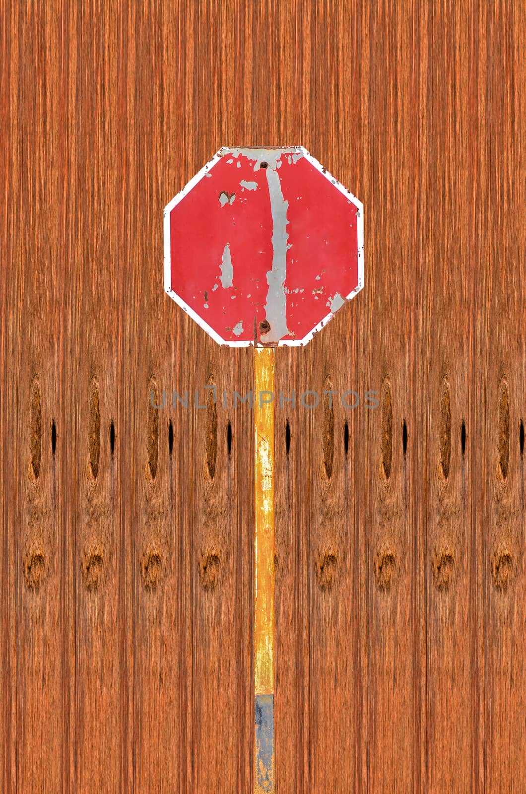 Old Traffic Signs on wood texture  background