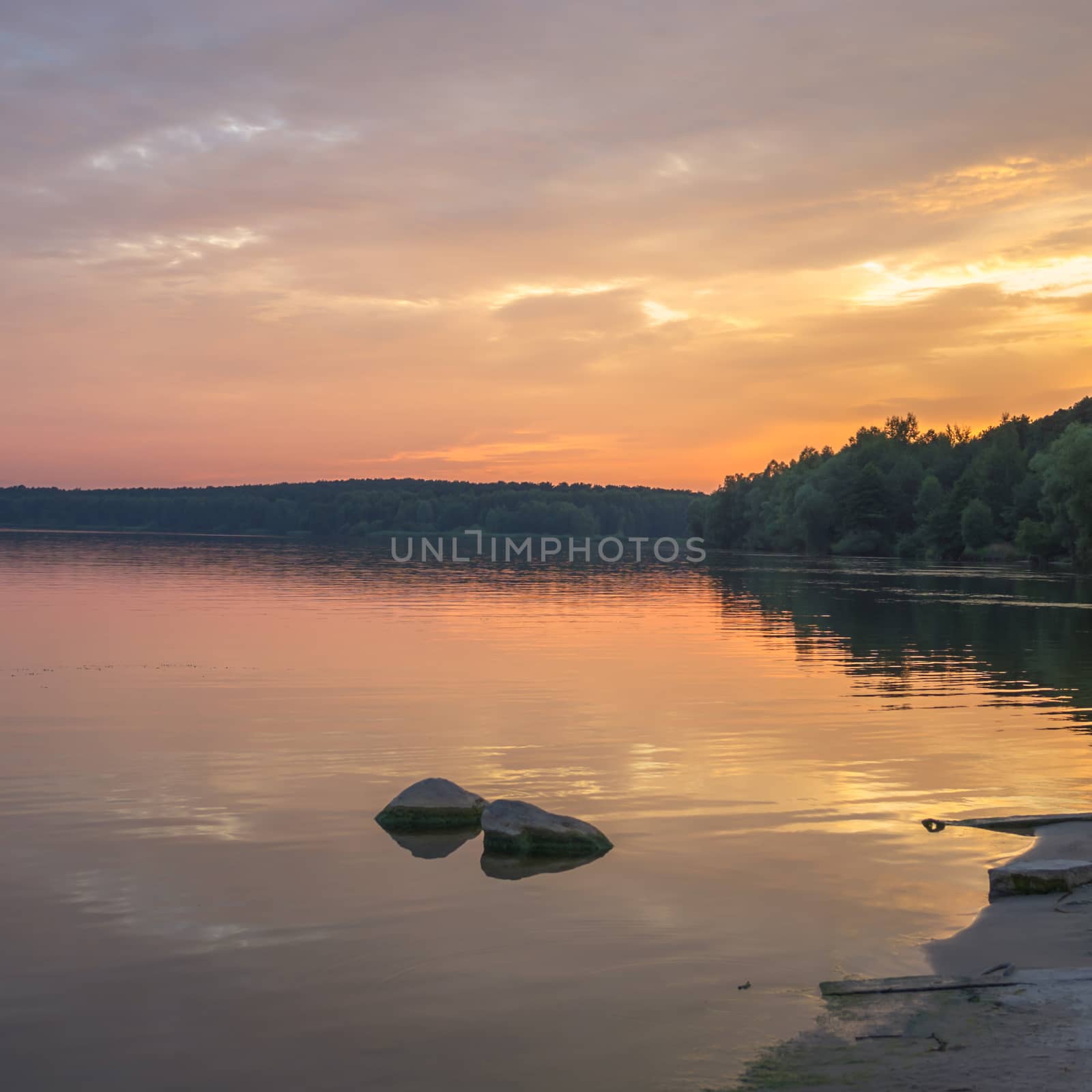 blue lake with cloudy sky, nature series