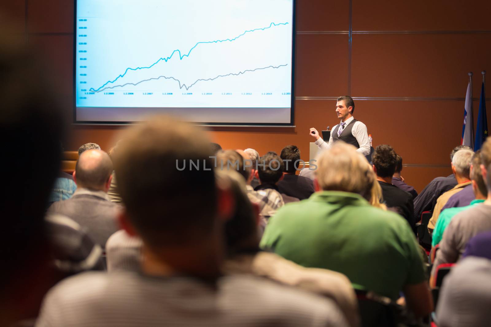 Speaker at Business Conference and Presentation. Audience at the conference hall. Business and Entrepreneurship.