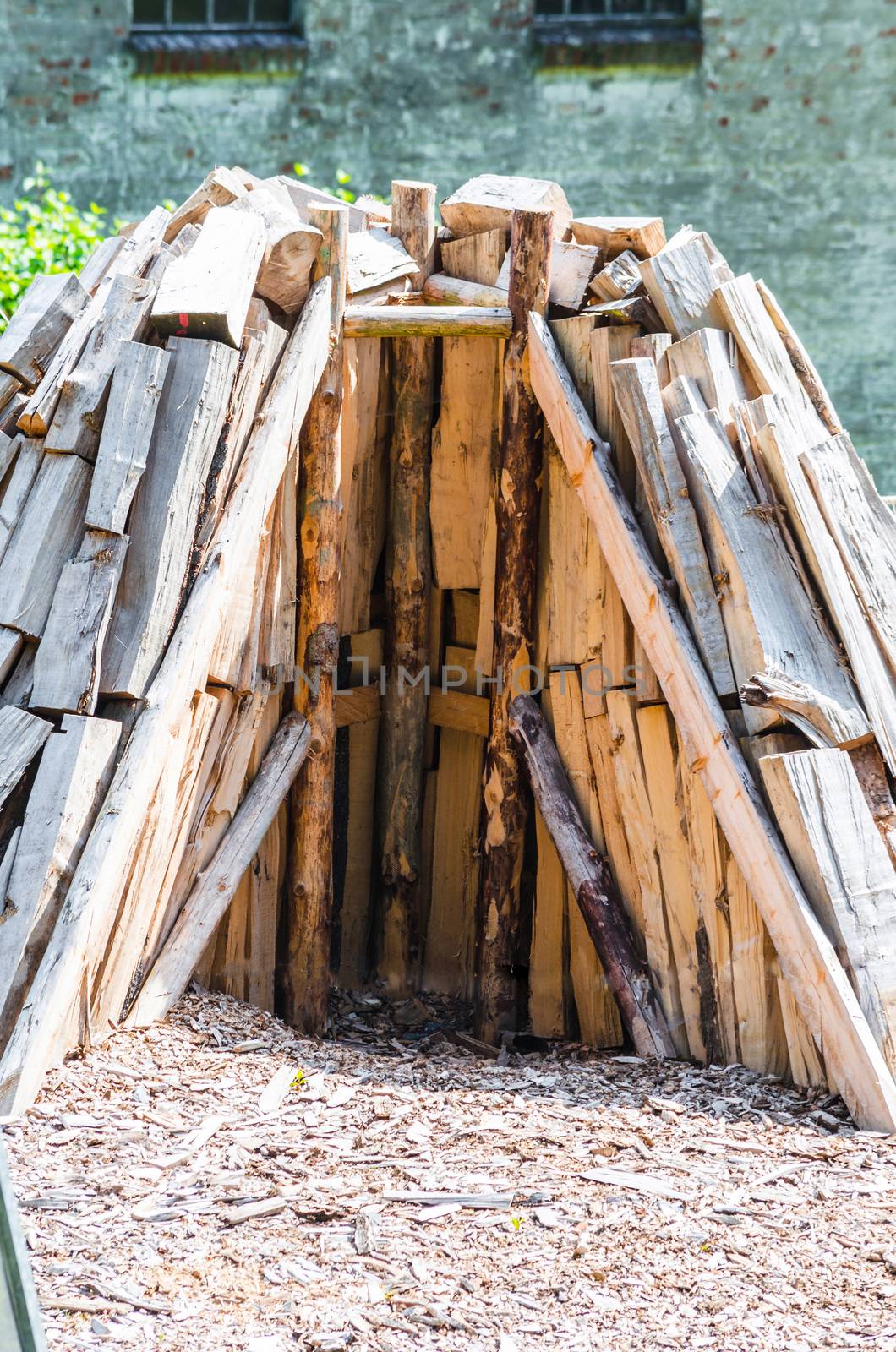 Conical stacked Woodlogs for the manufacture of charcoal.