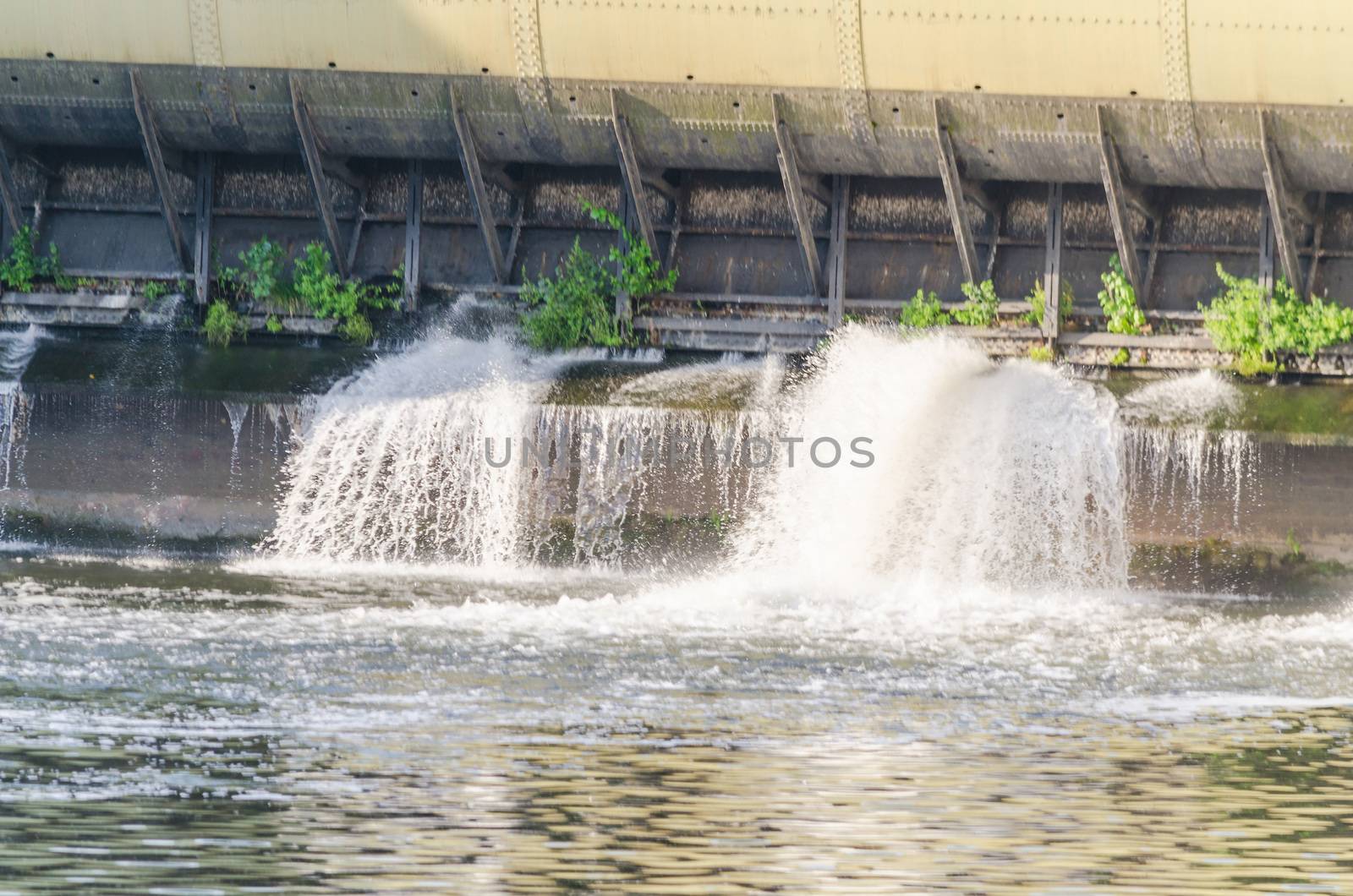 Detail dam by retaining weir Baldeneysee in Essen Werden before renovation.