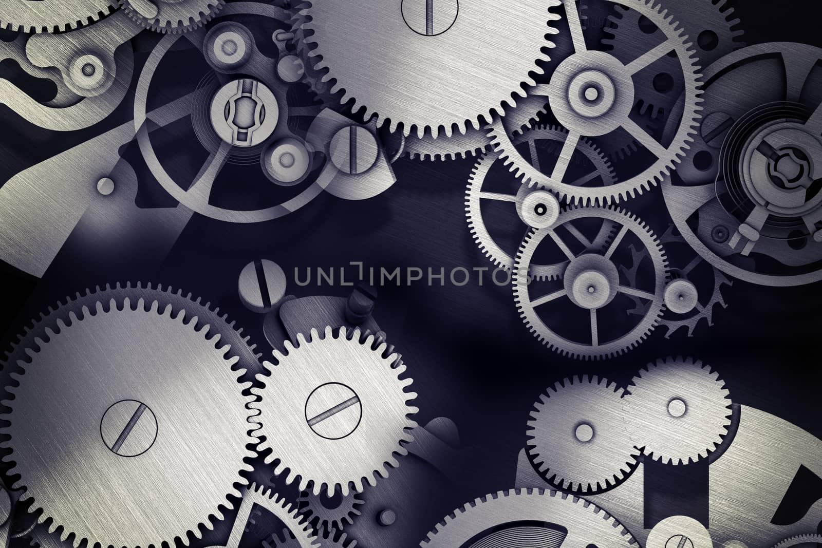 Set of mechanical gears on grey background