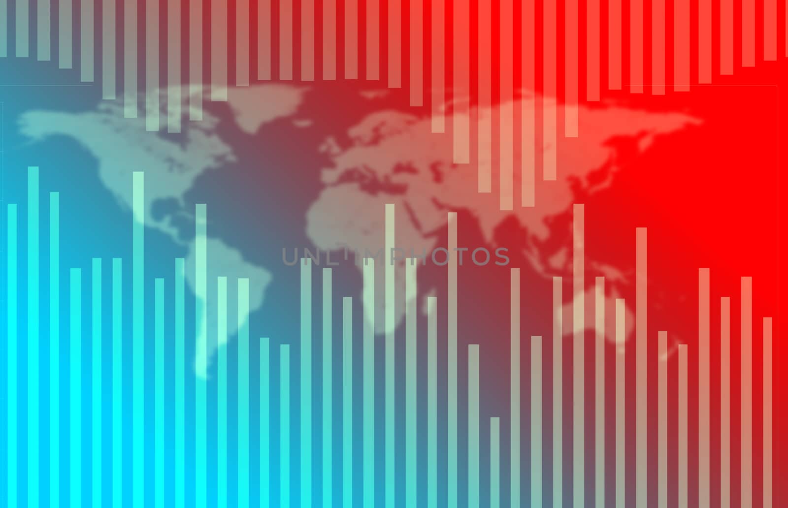 Abstract blue and red background with light spots and world map