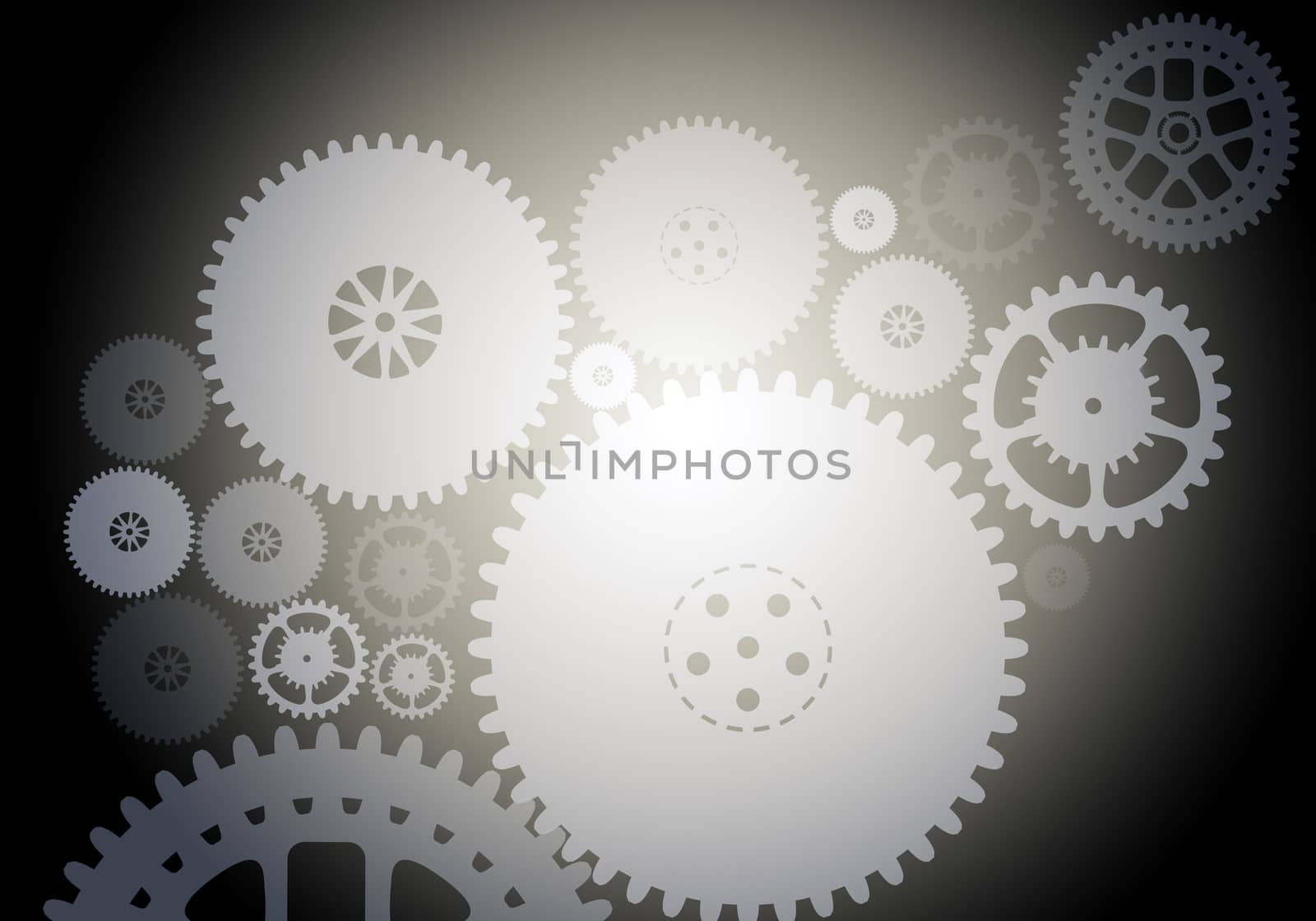 Set of mechanical gears on grey background