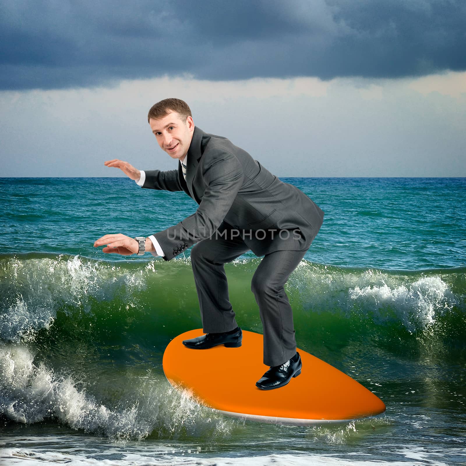 Businessman on surfboard by cherezoff