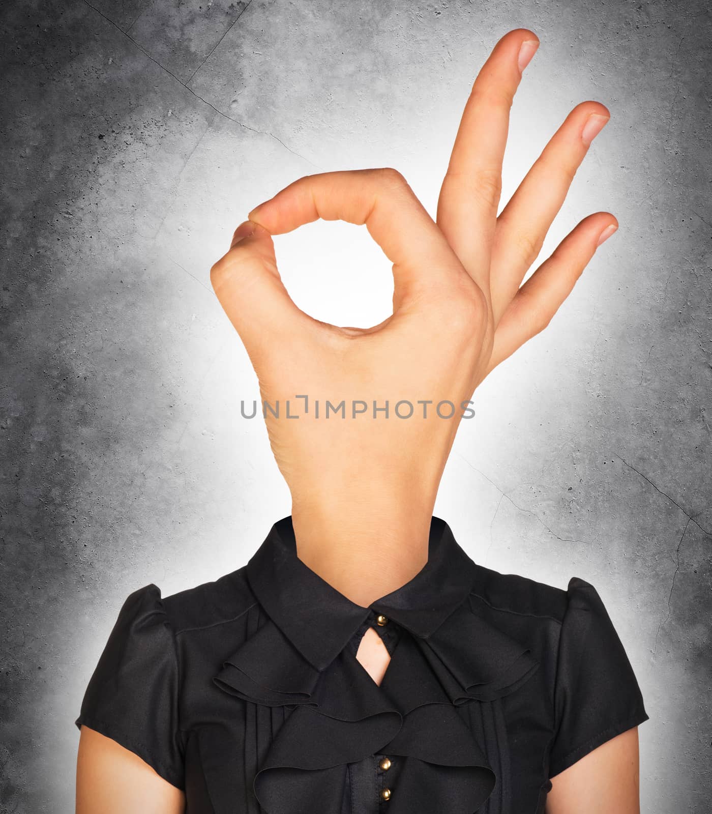 Businesswoman with hand instead head, ok concept