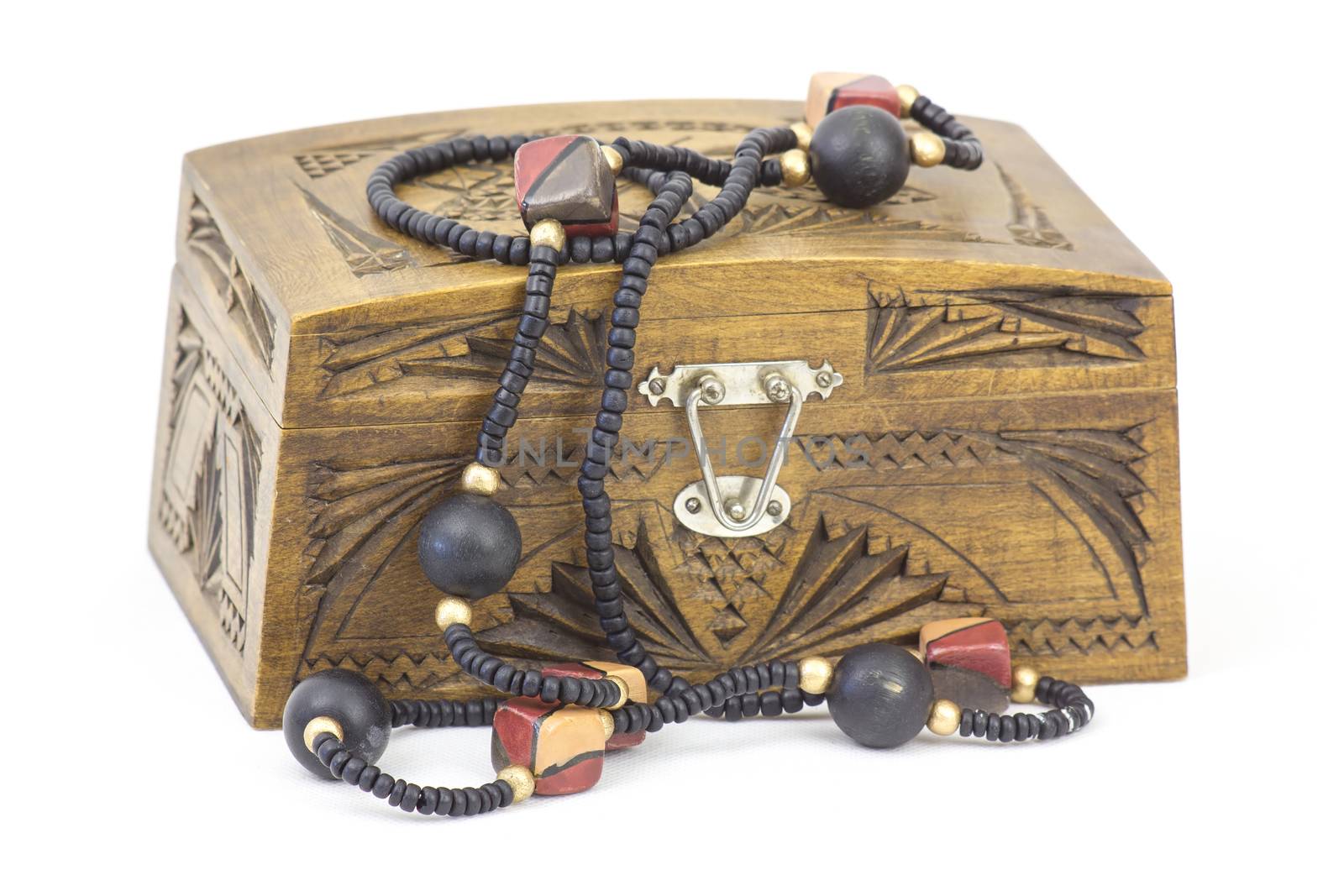 wooden casket with jewellery
