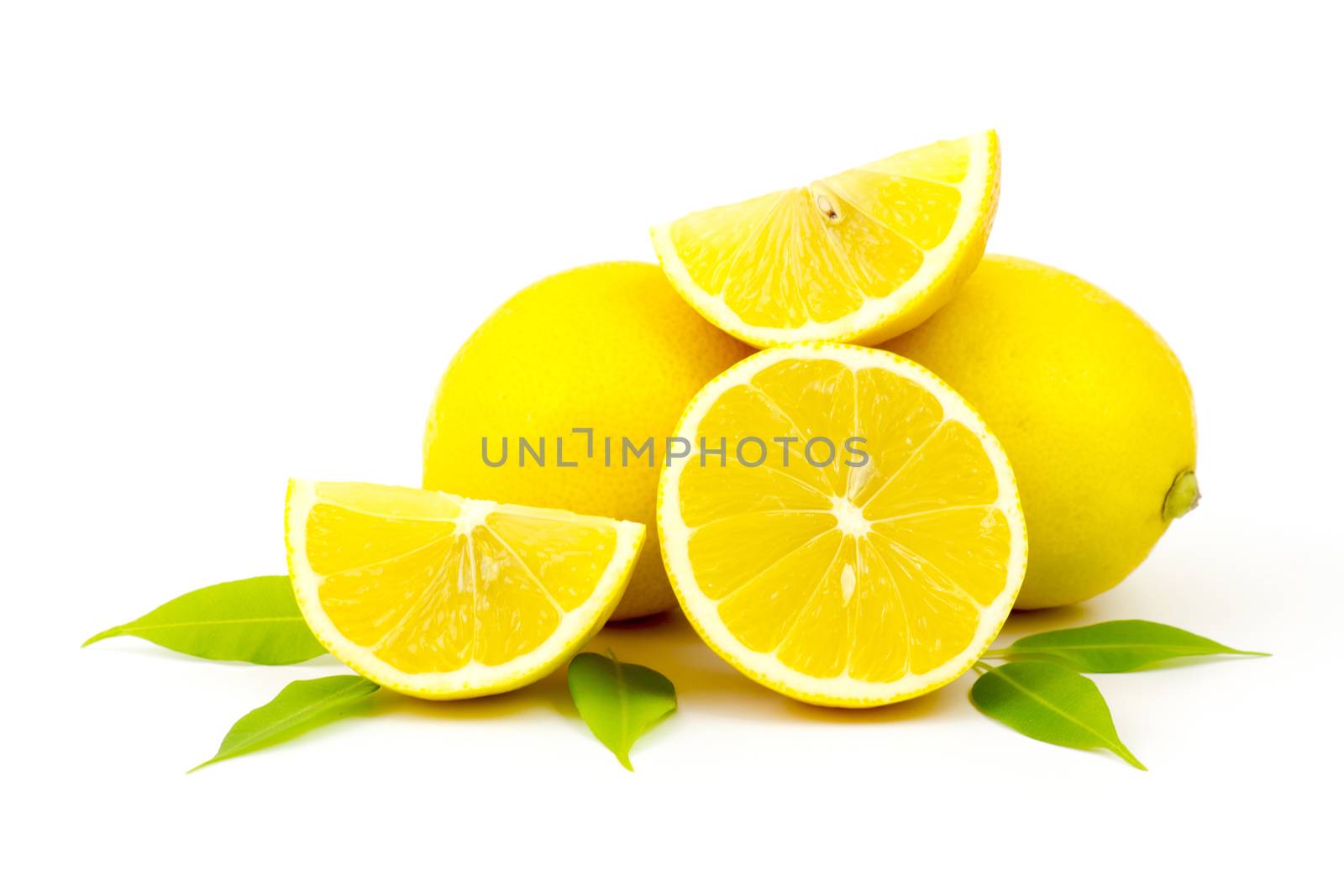fresh lemons on white background