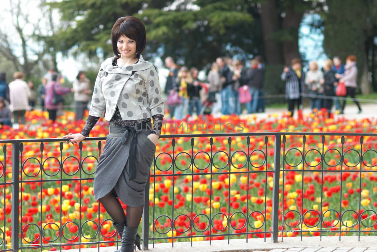 Pretty girl with tulips with soft background