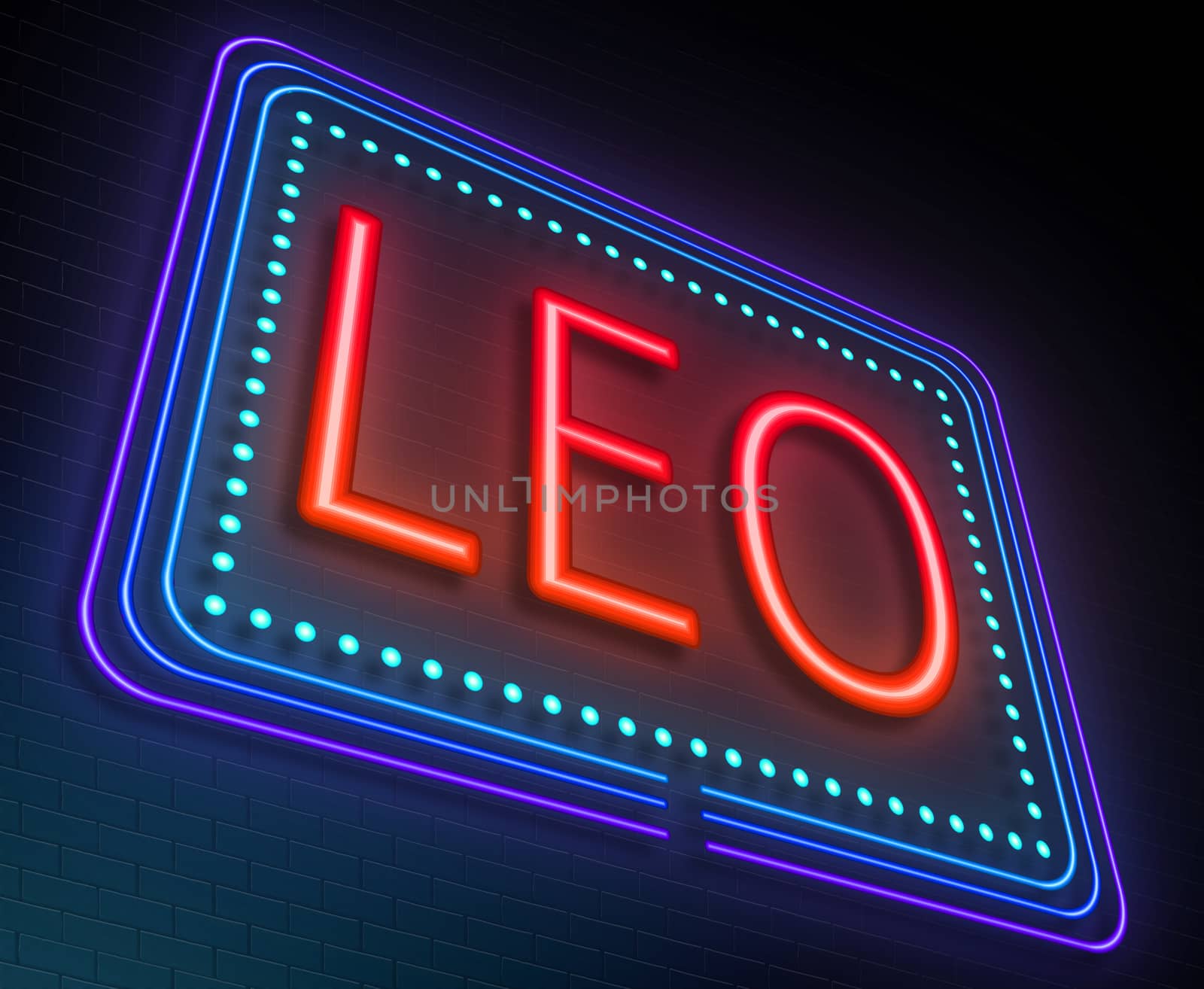 Illustration depicting an illuminated neon sign with a leo concept.