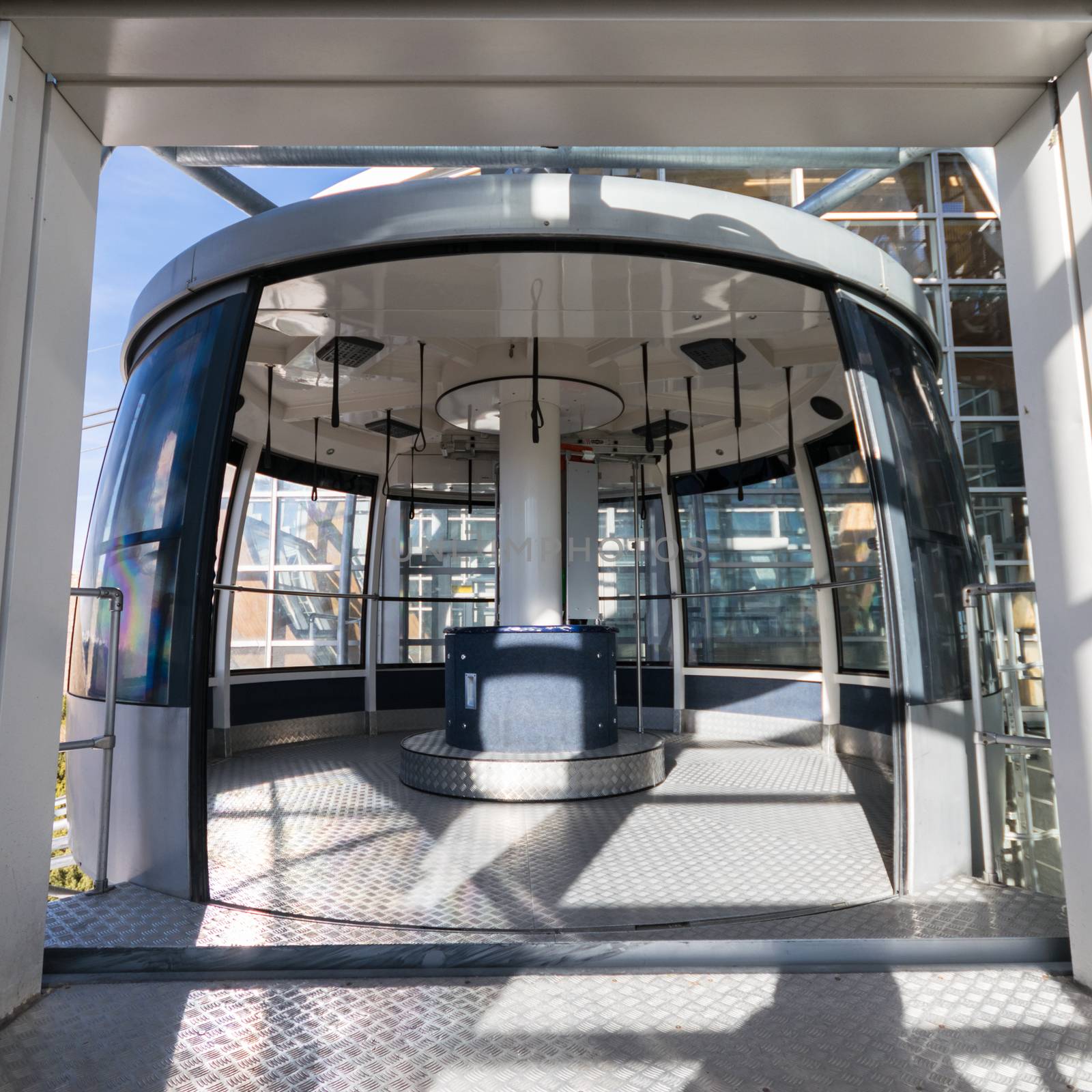 Cabin of a cableway stop at the top station. by Isaac74