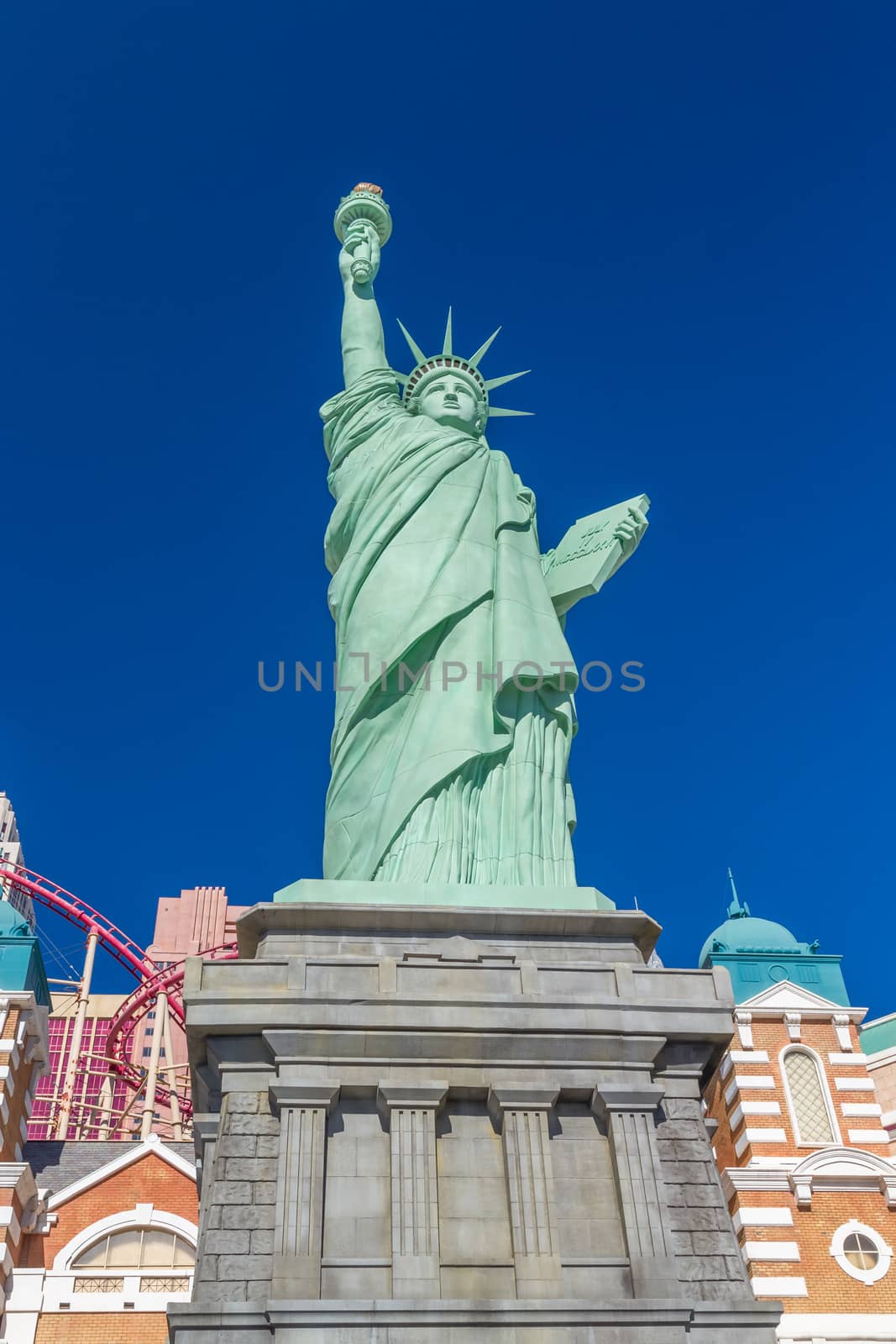 LAS VEGAS, NV/USA - FEBRUARY 15, 2016: Replica of Statue of Liberty at New York-New York Casino. New York-New York is a casino on the Las Vegas Strip.