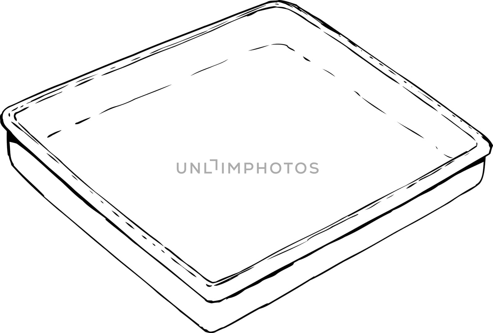 Outlined empty rectangular tray or pan sketch over white background