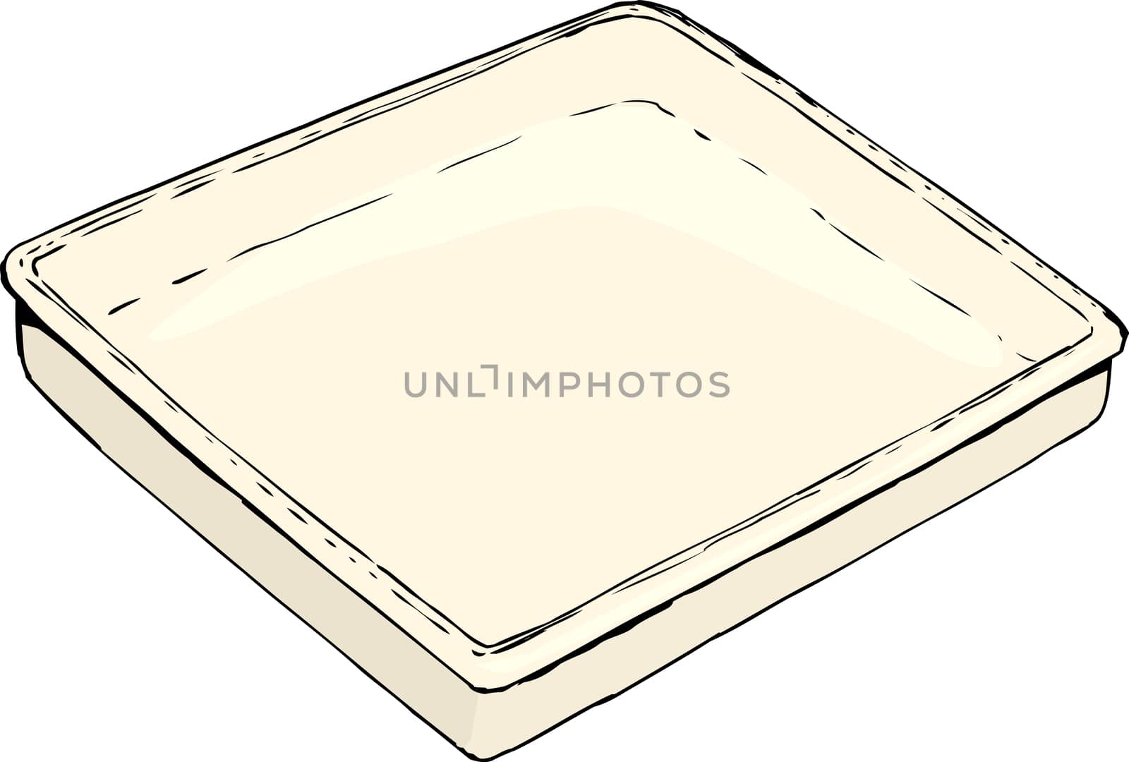 Single empty rectangular tray or pan sketch over white background