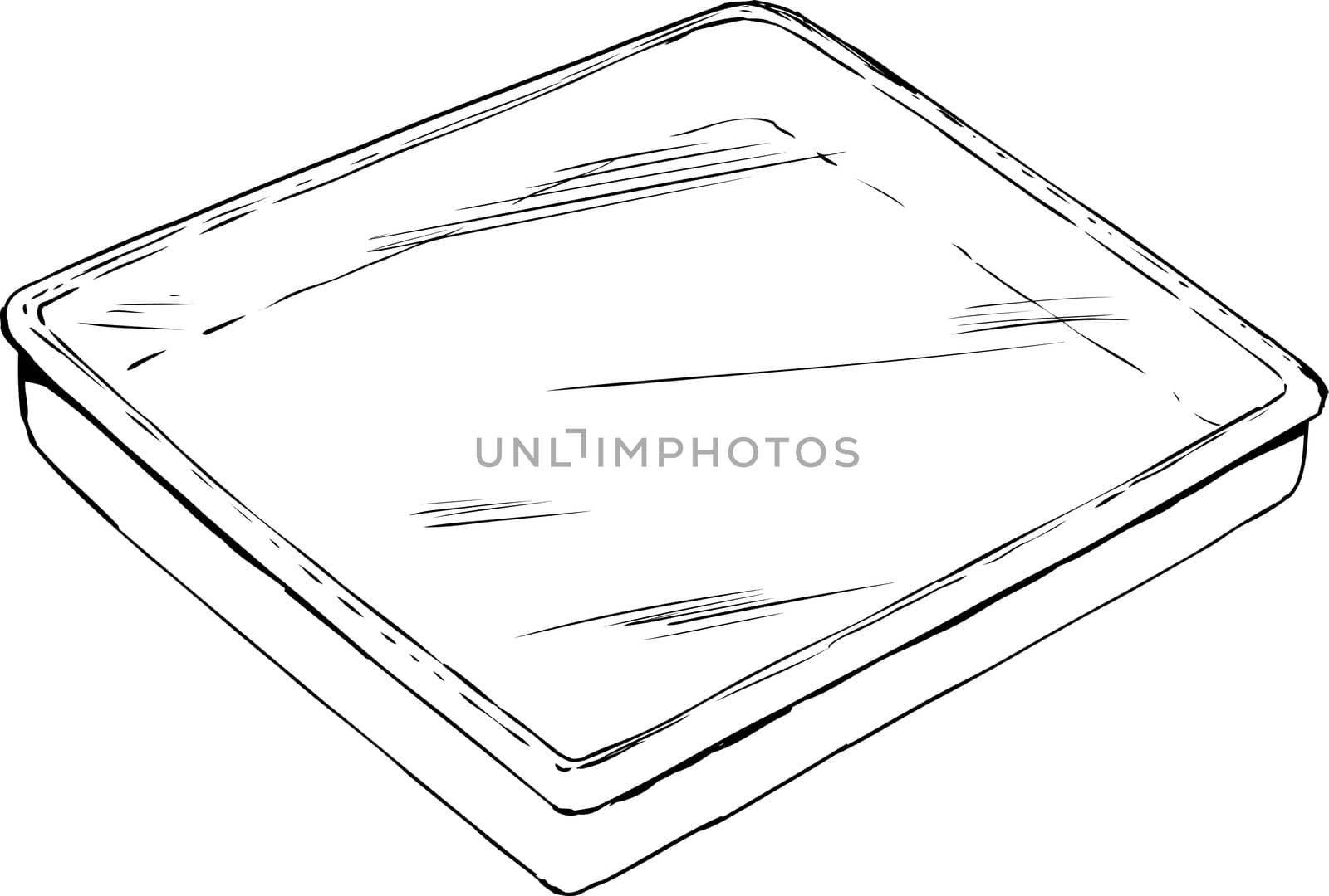 Outline of empty rectangular tray or pan with plastic wrap on top