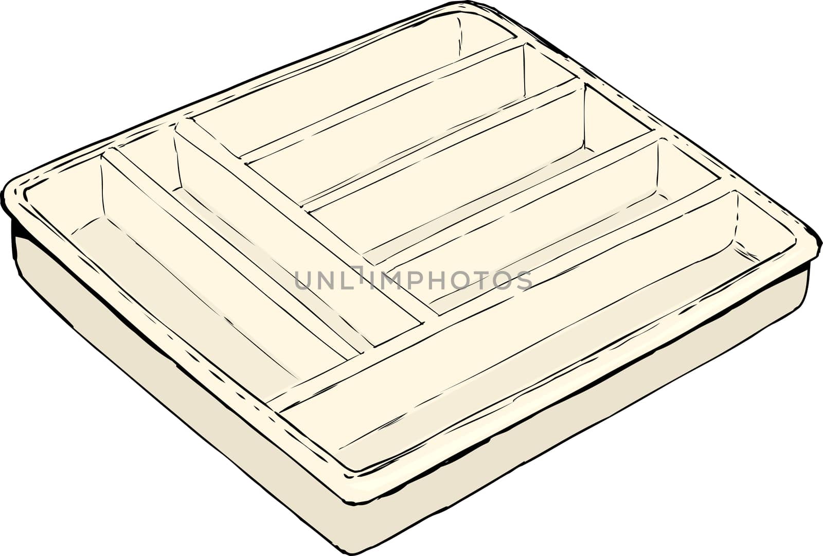 Single isolated rectangular empty cutlery tray used for storing eating utensils