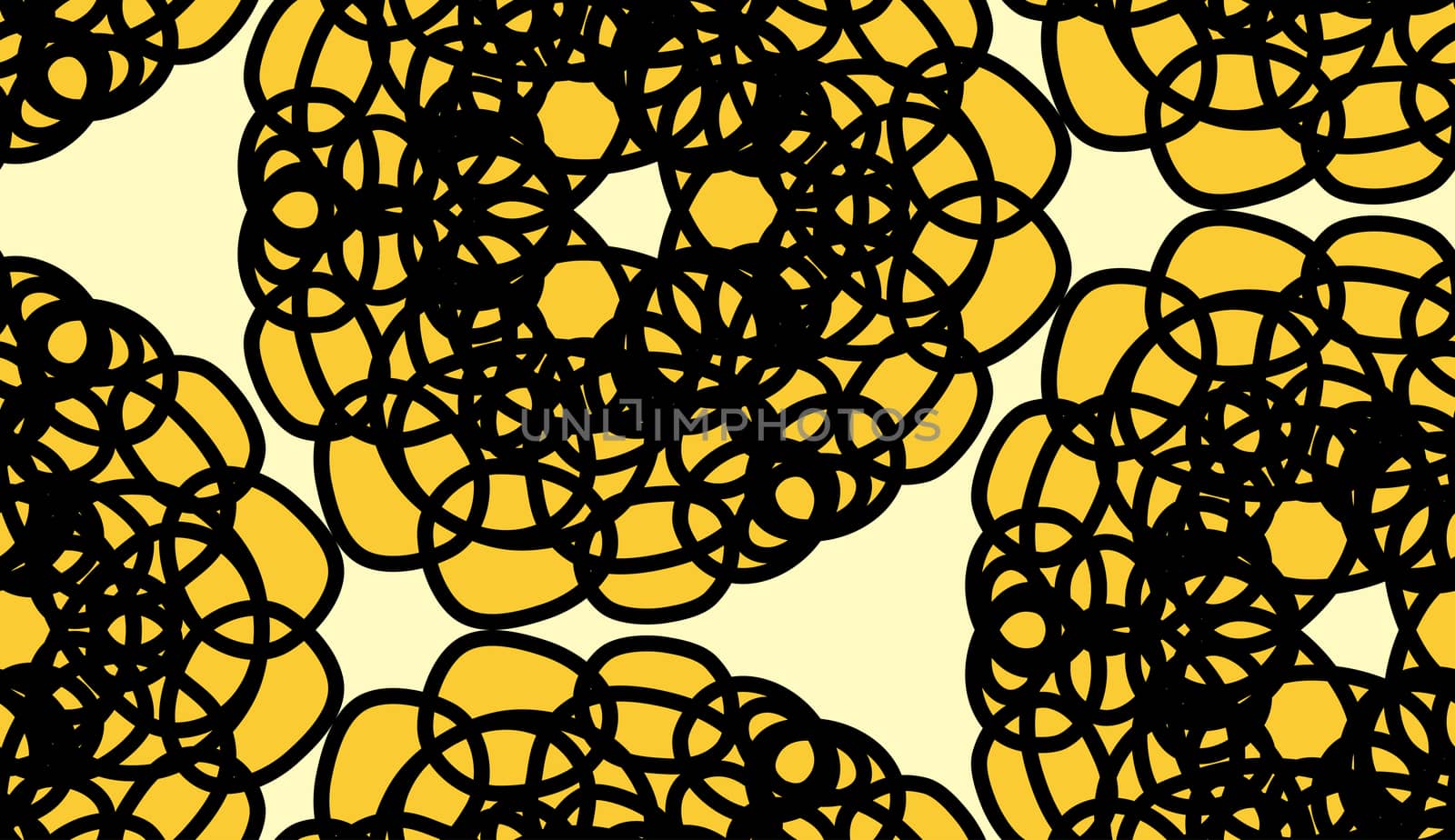 Round scribbled circle shapes in form of yellow flowers as seamless background pattern