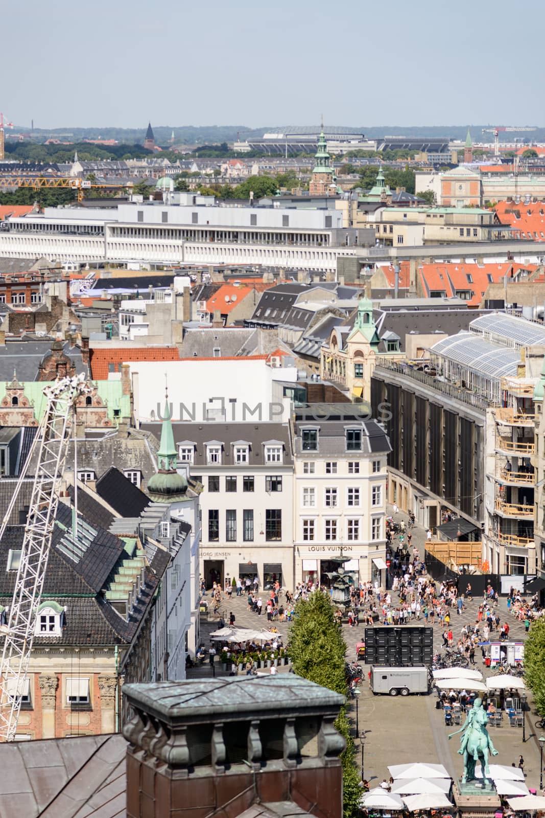 Copenhagen, Denmark - August 08, 2015: Copenhagen panoramic view from Amalienborg Palace. A view shows people with a live concert outdoors.Copenhagen, Denmark.