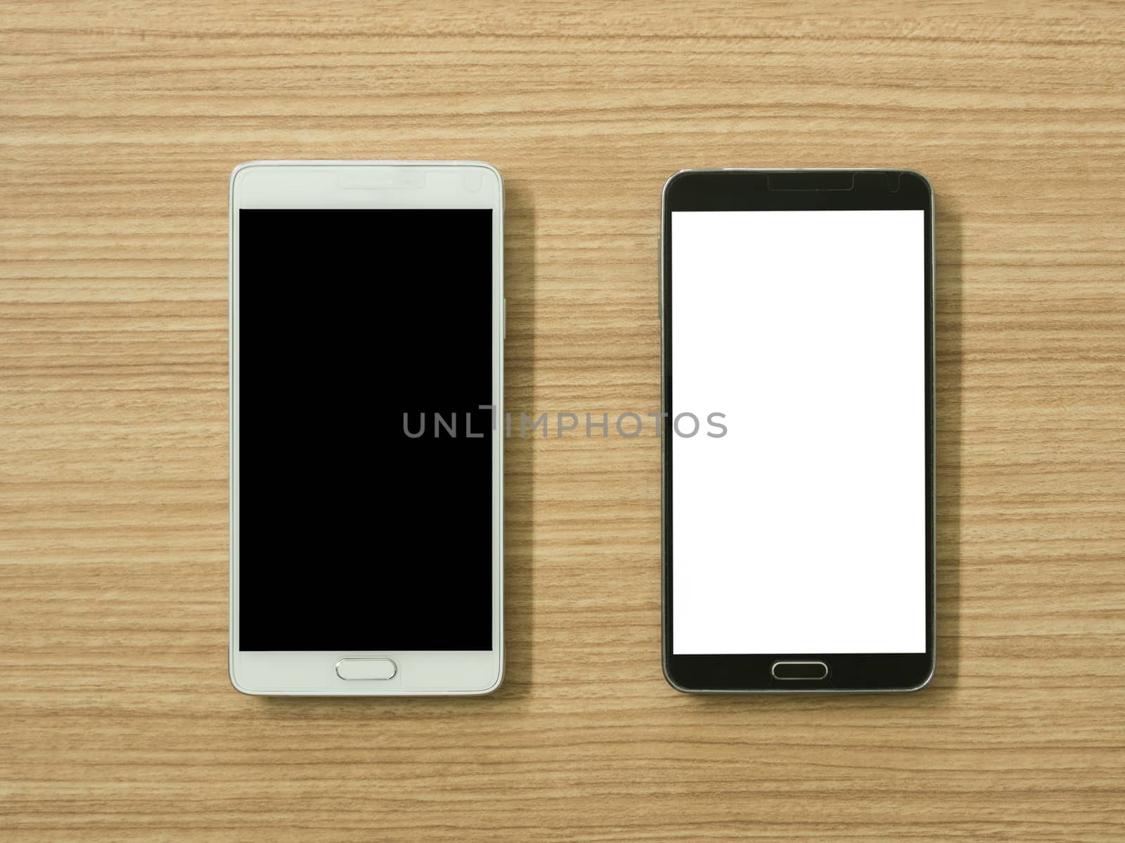 smart phone black and white on wooden table