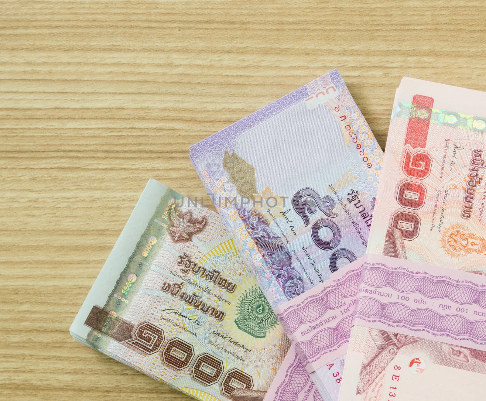 one Thousand,five hundred,one hundred  thai banknotes .  money concept