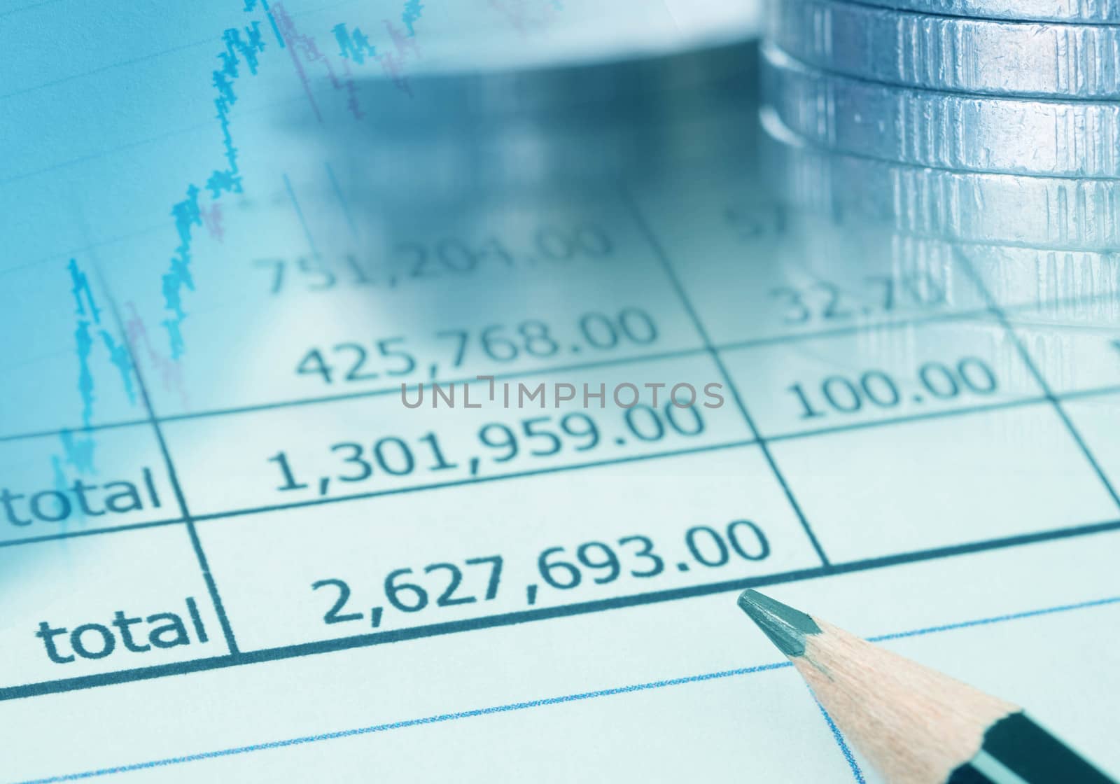 Financial reports , graph and coin. 
stock market concept.