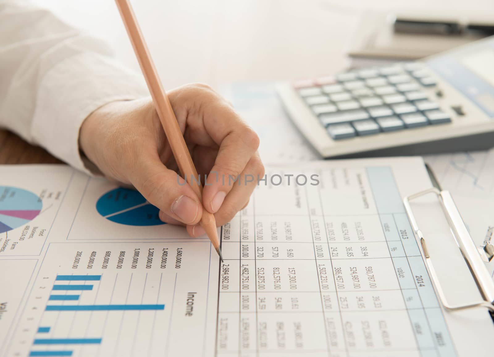 Businessmen are analyzing the data from the report.