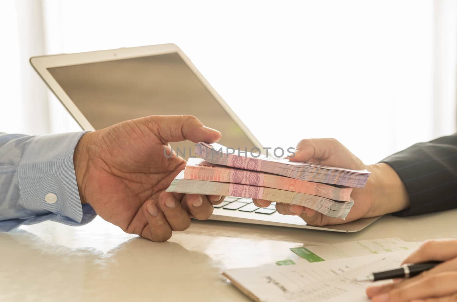 Business loan from a bank employee. finance concept