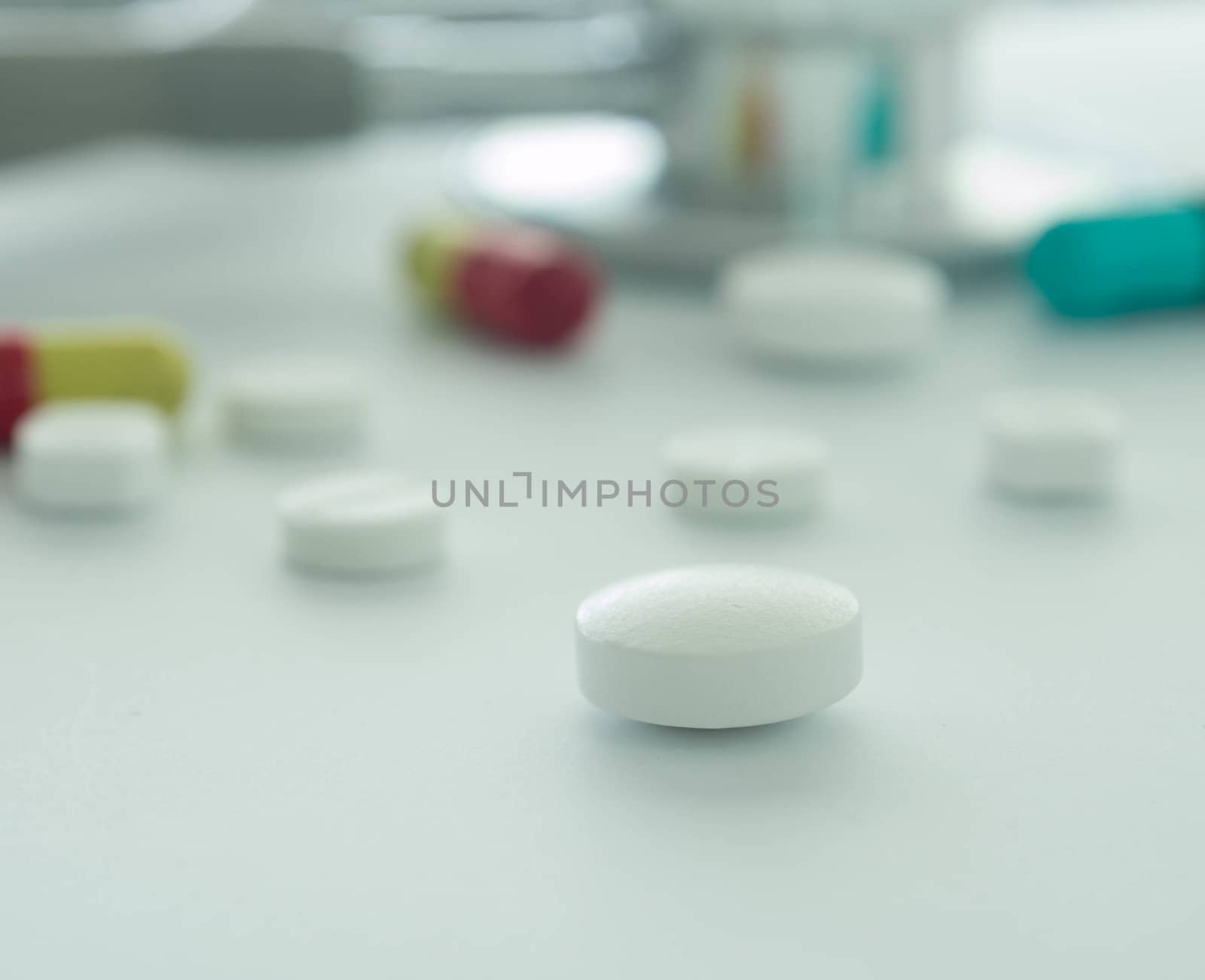 closeup pill on table. madical concept