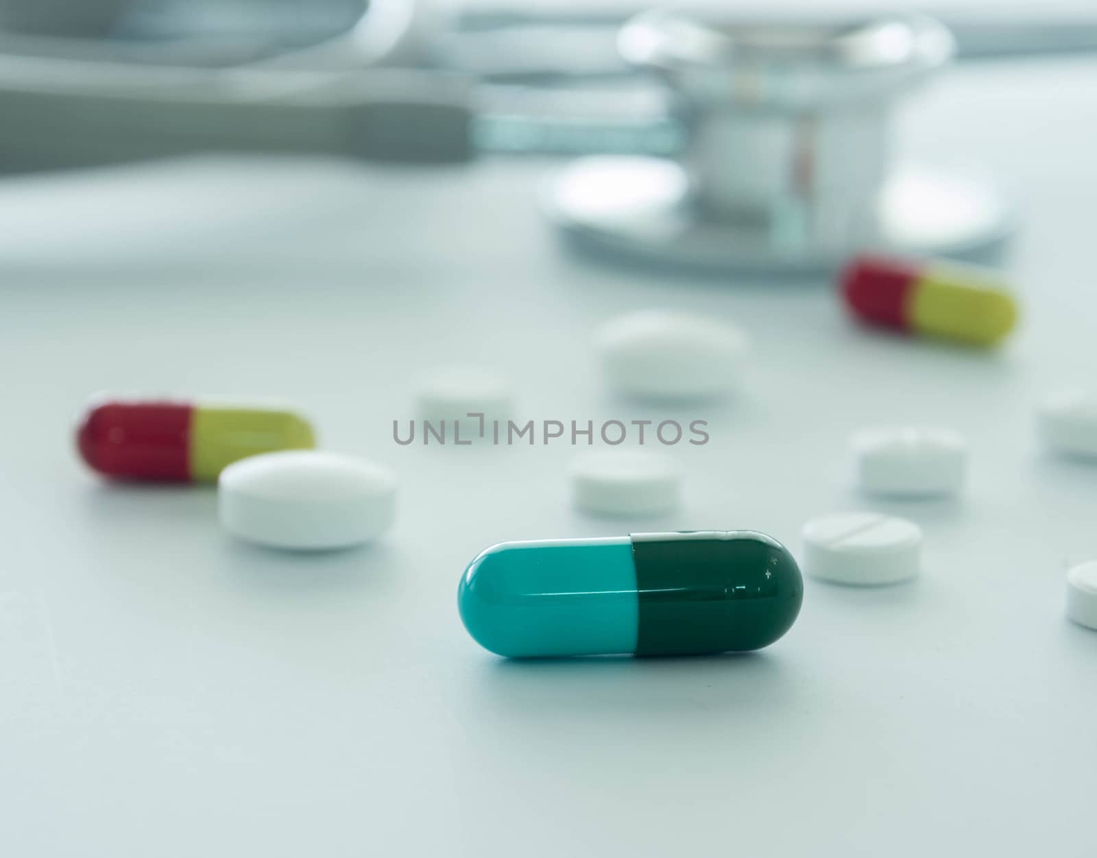 closeup pill on table. madical concept