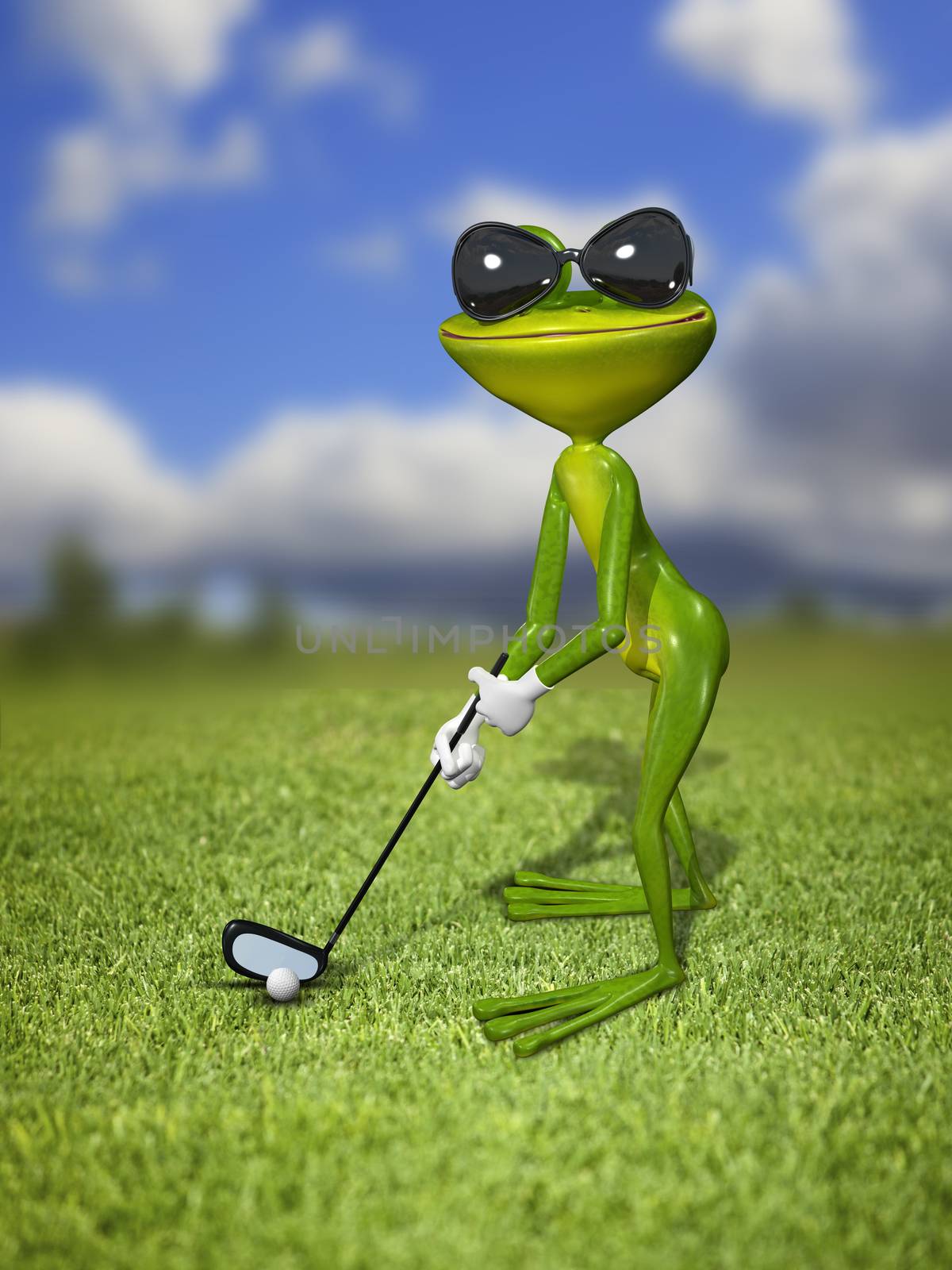 Illustration frog golfer on a green lawn by brux