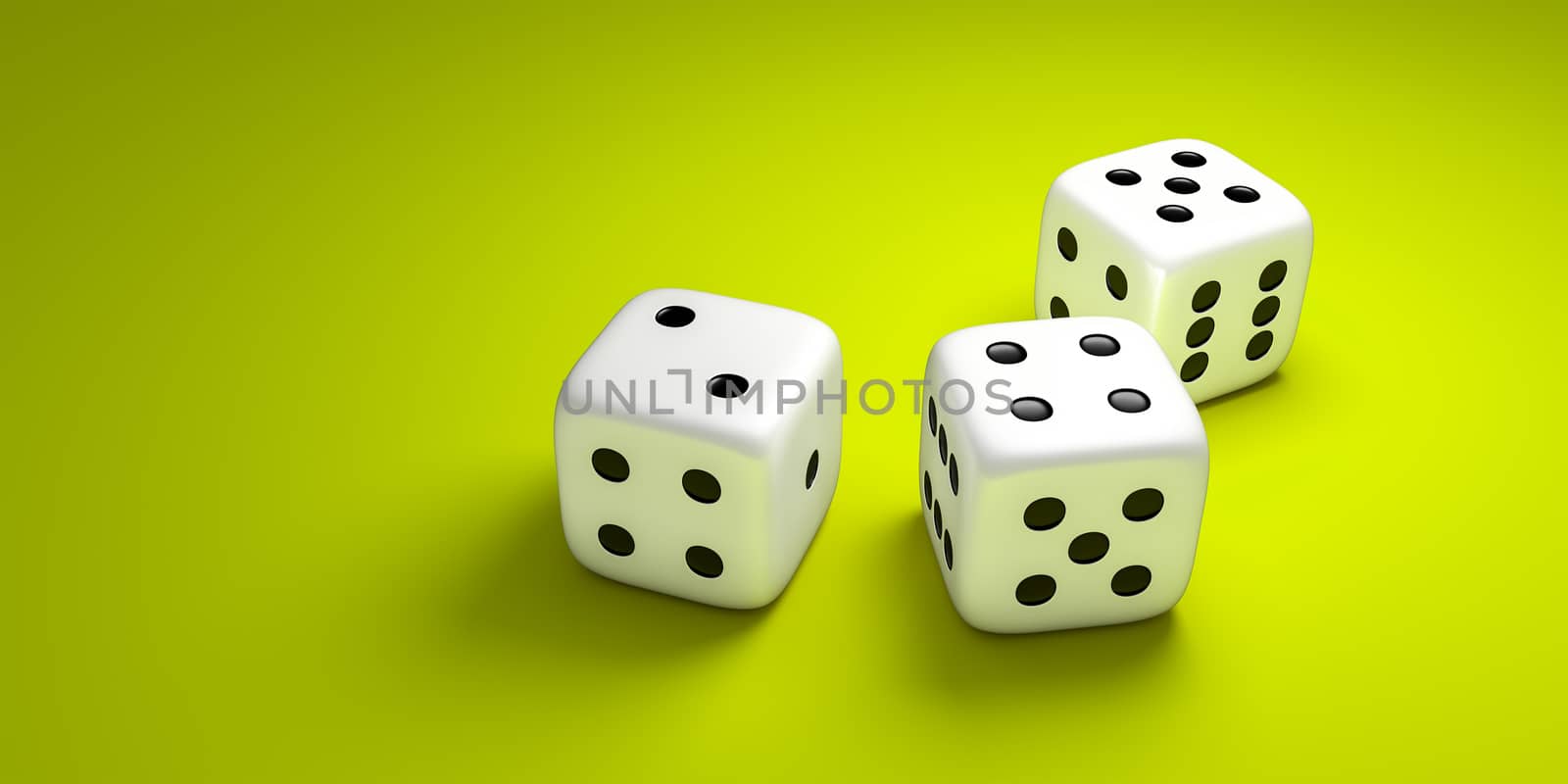 three dice on a green background