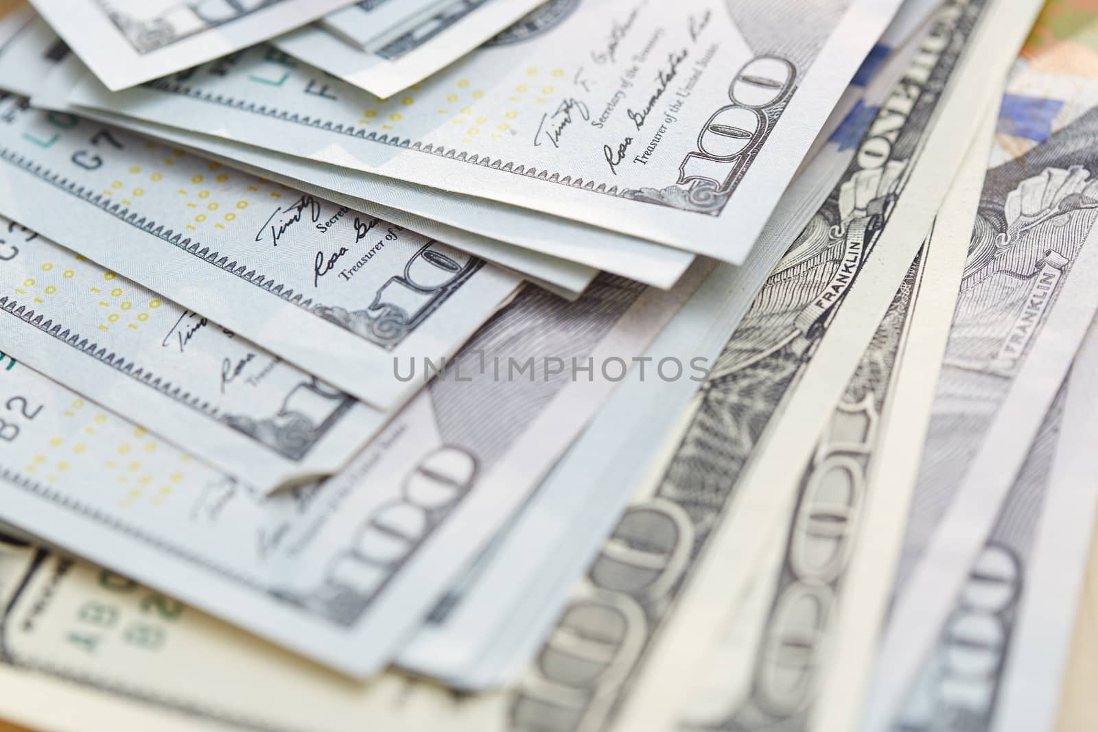 One hundred US dollars banknotes. Close-up view