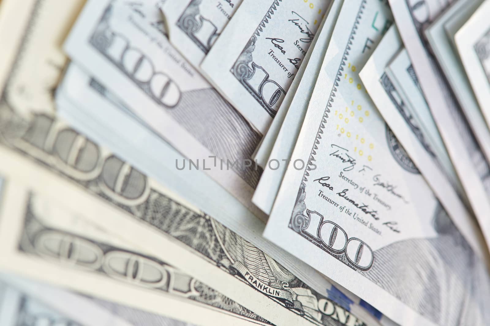 One hundred US dollars banknotes. Close-up view