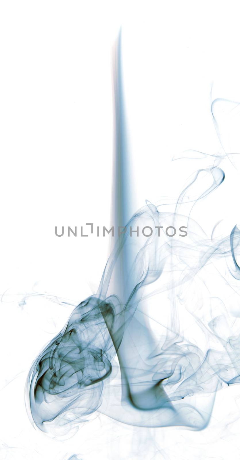 Blue insence smoke on white background with free space for your text.