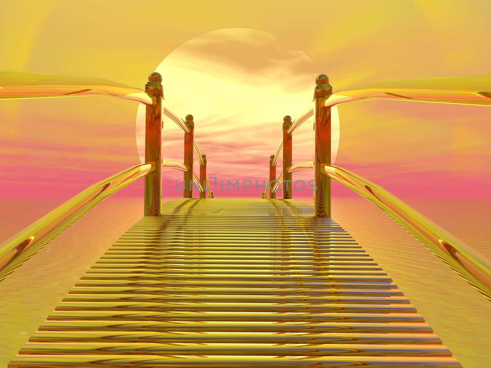 Golden bridge to sun - 3D render by Elenaphotos21