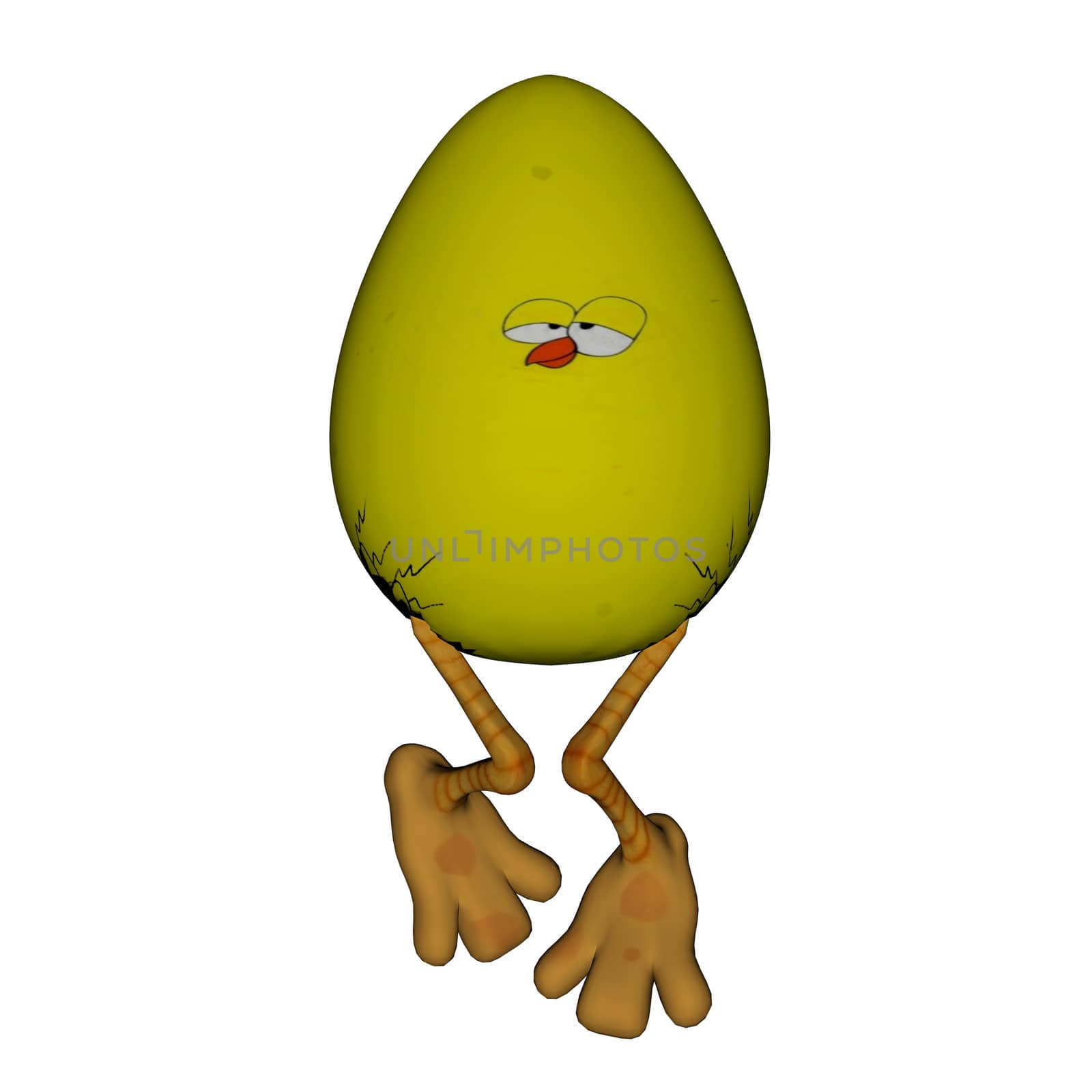 Easter yellow egg standing shyly on its legs isolated in white background - 3D render