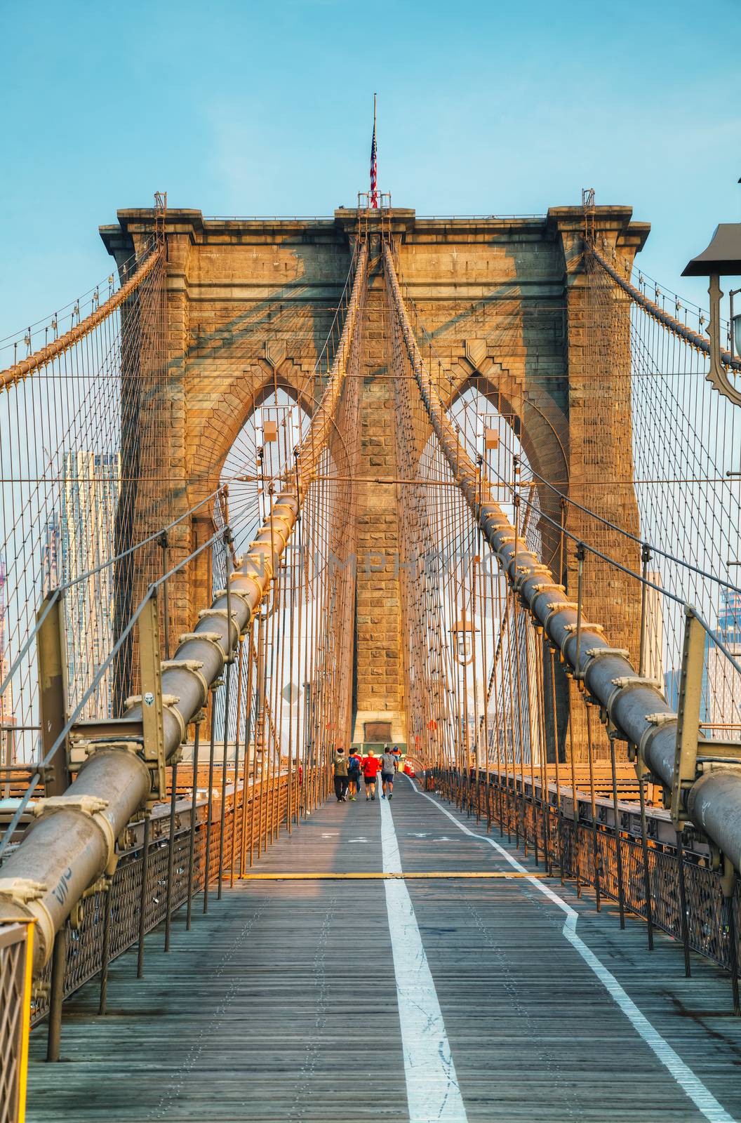 NEW YORK CITY - SEPTEMBER 3: Brooklyn bridge on September 3, 2015 in New York City. It's a bridge in New York City and is one of the oldest suspension bridges in the US.