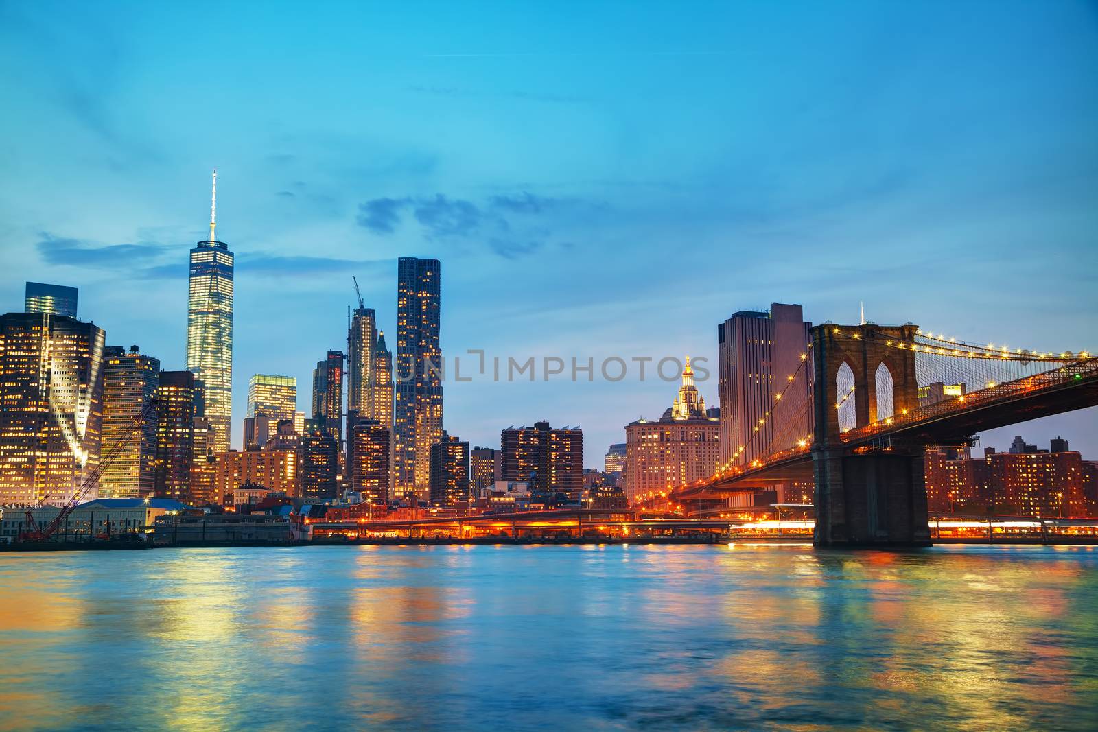 New York City cityscape in the evening after sunset